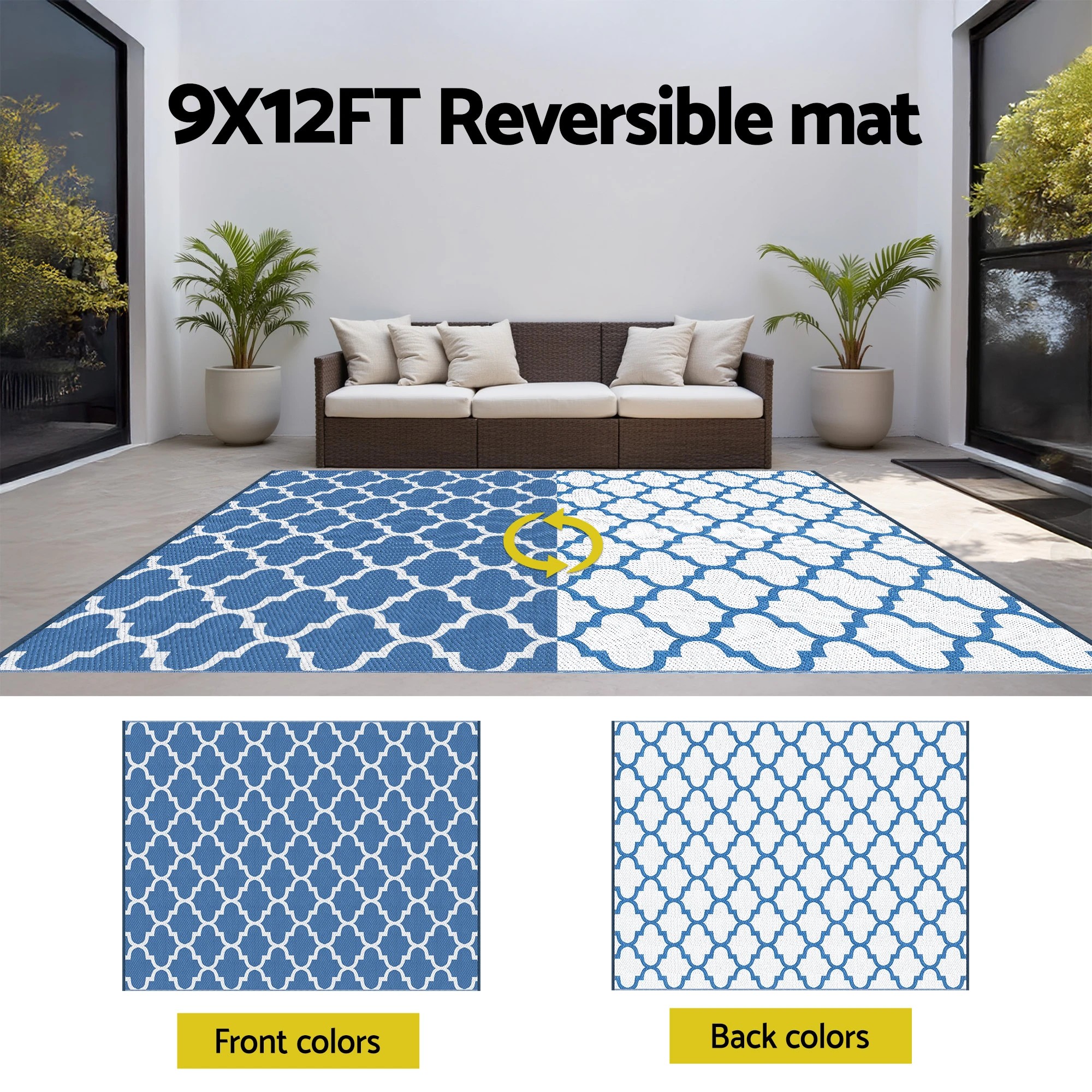 4 Gardeon Outdoor Rugs 274x366cm Large Carpet Reversible Area Mat PP Dual-Sided Patio Rug - Blue, 4 of 7