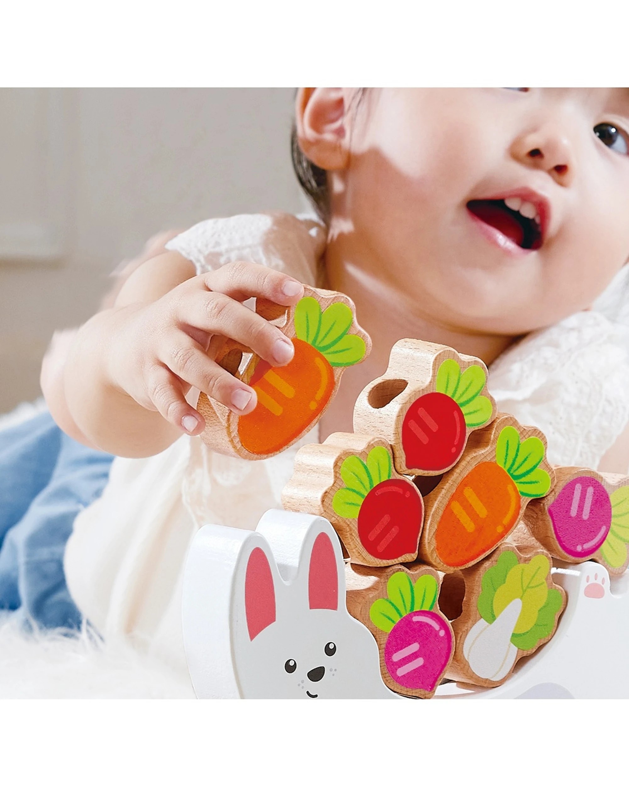 3 Hape Bunny Balance & Threading Game Colourful Veggies Stacking Activity Toy - Multi, 3 of 4