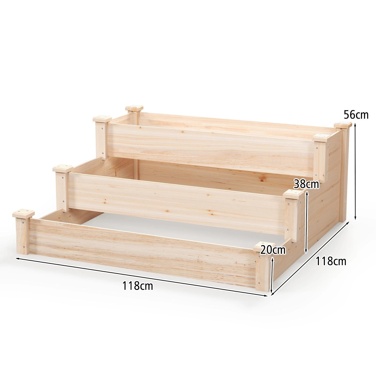 2 Costway 3-Tier Wooden Raised Garden Bed w/Open-Ended Base Elevated Flower Box Growing Planter, 2 of 4