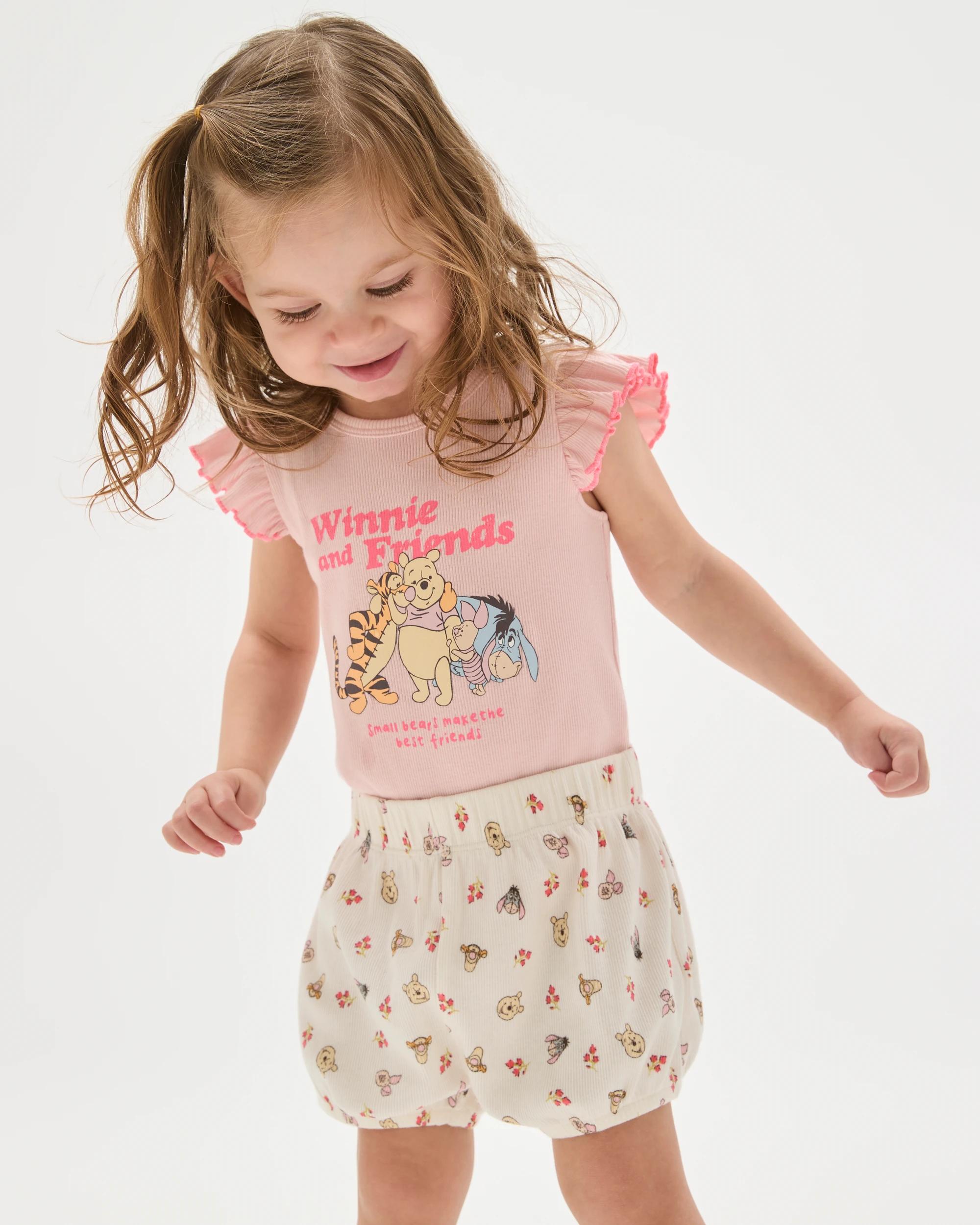 2 Disney Licensed Organic Cotton Baby Bodysuit and Shorts Set WINNIE PINK, 2 of 7