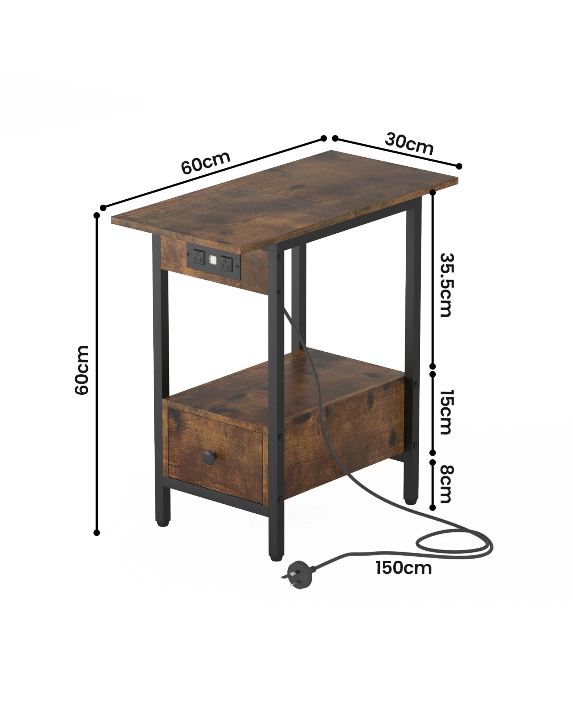 2 Ufurniture 2PCS Side Table with Charging Station - Brown, 2 of 7