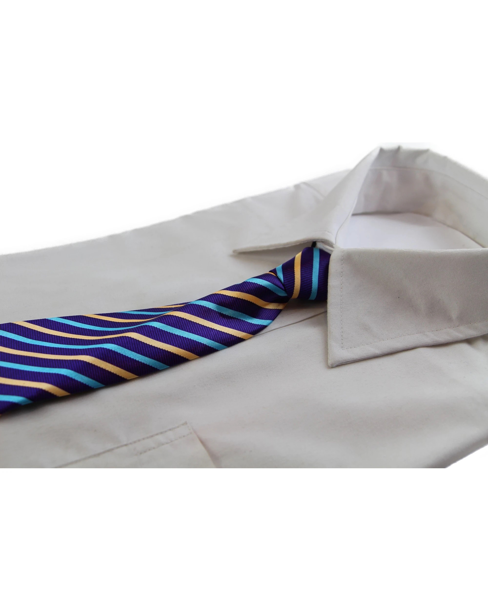 1 Zasel Kids Boys Purple Yellow & Light Blue Diagonal Patterned Elastic Neck Tie, 1 of 2