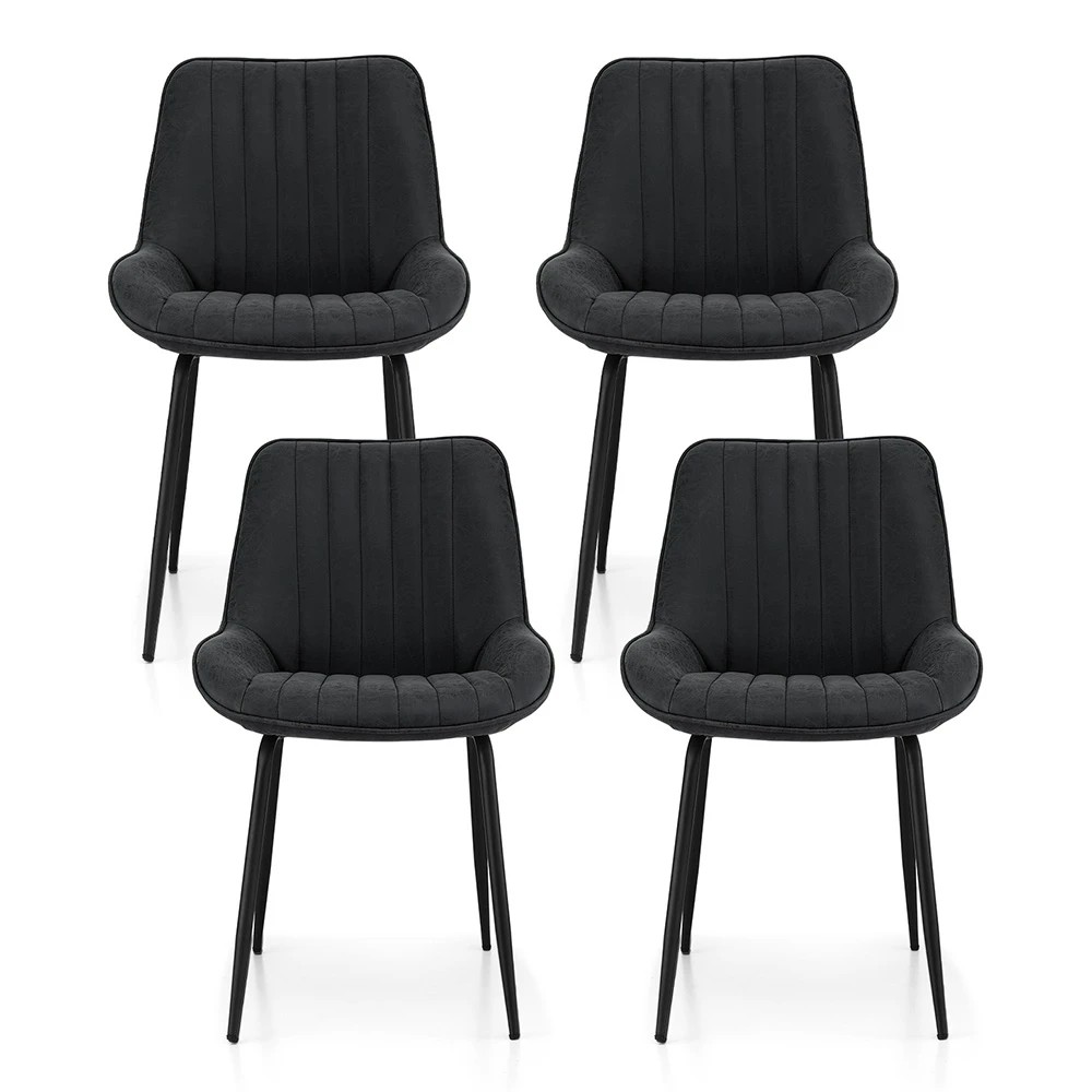 1 Artiss 4x Dining Chairs Retro PU Leather Kitchen Lounge Cafe Accent Chair - Black, 1 of 5