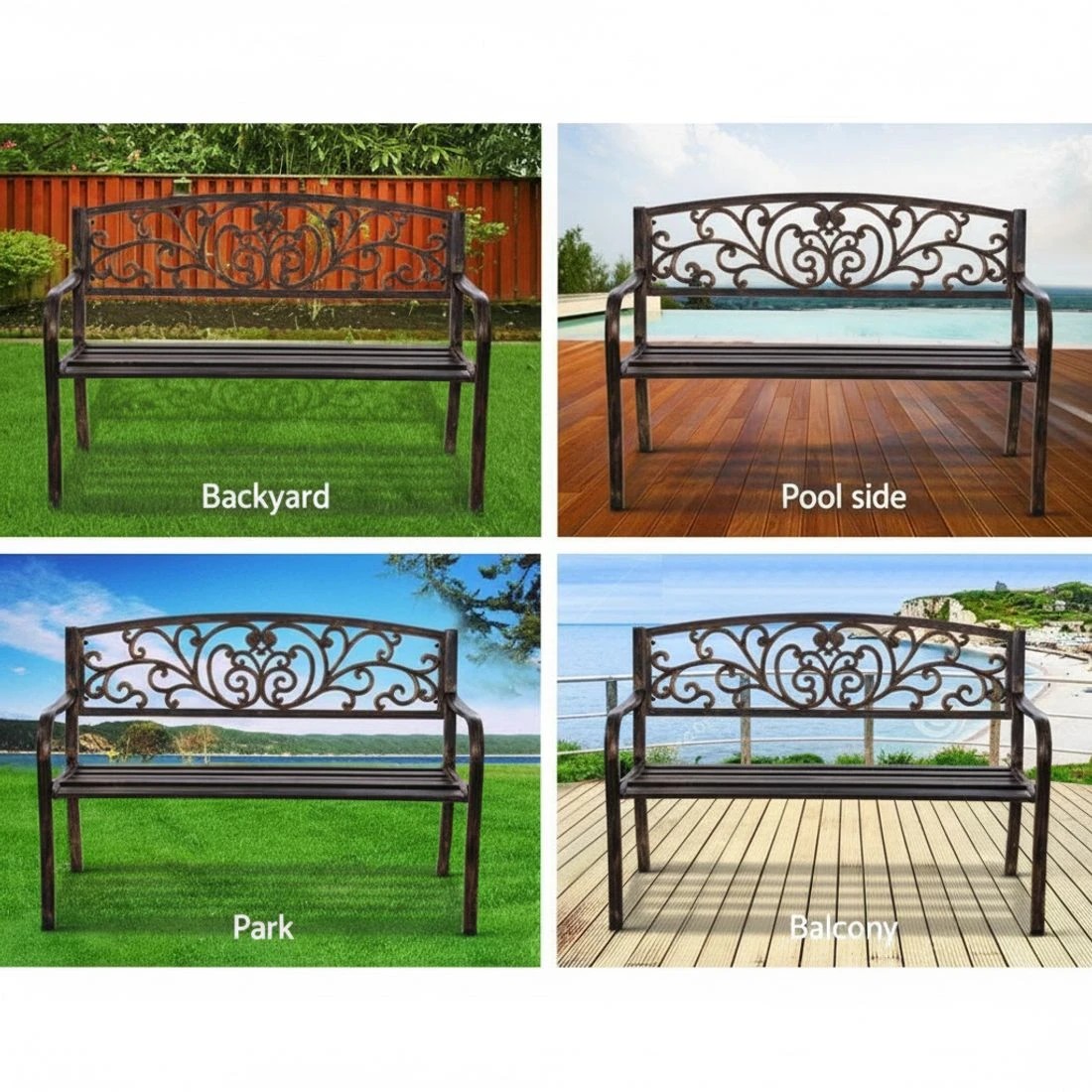 5 Gardeon Outdoor Garden Bench Seat Steel Outdoor Furniture 3 Seater Park - Black, 5 of 5