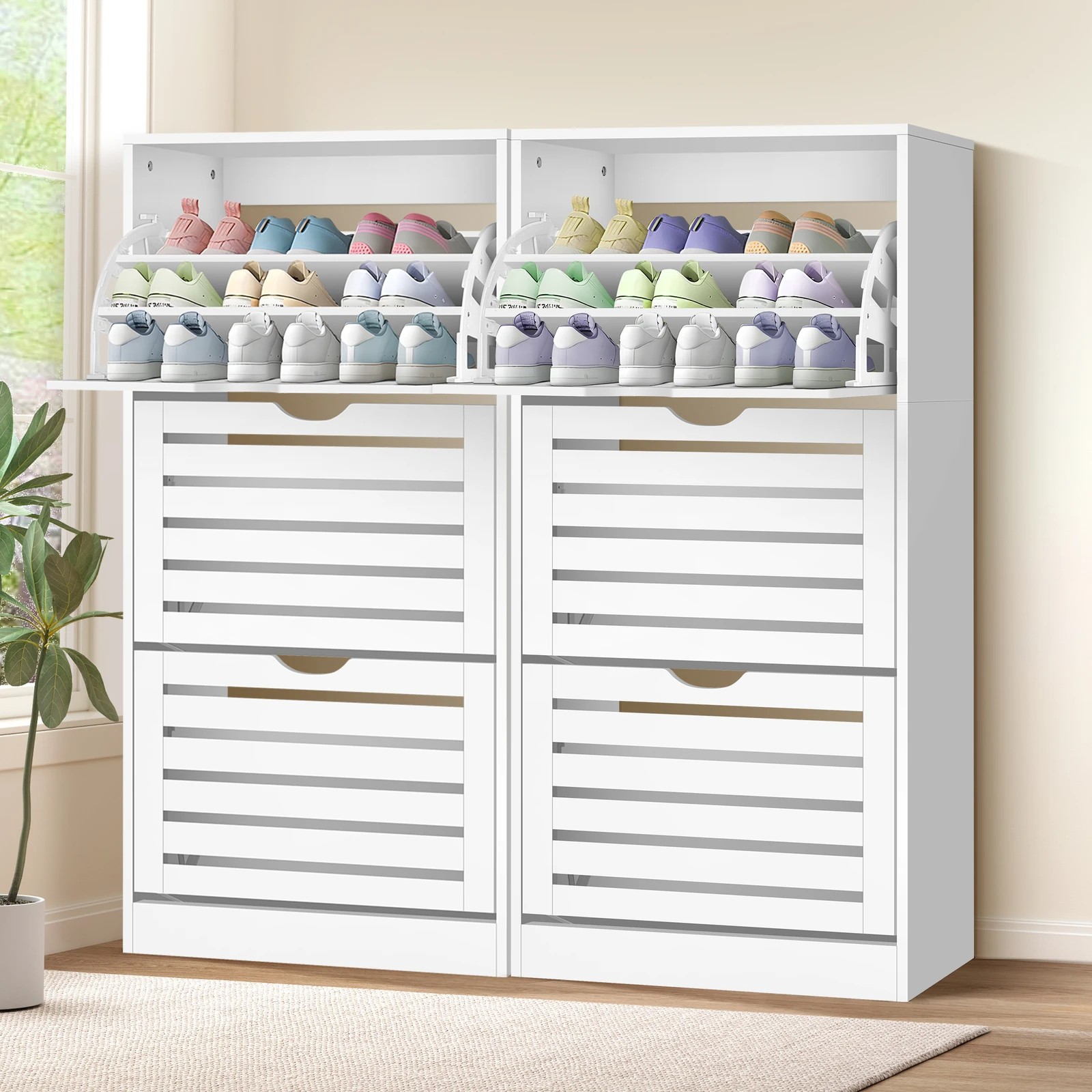 2 Alfordson 2x Shoe Cabinet Organiser Storage Rack Flip Drawers 90 Pairs - White, 2 of 10