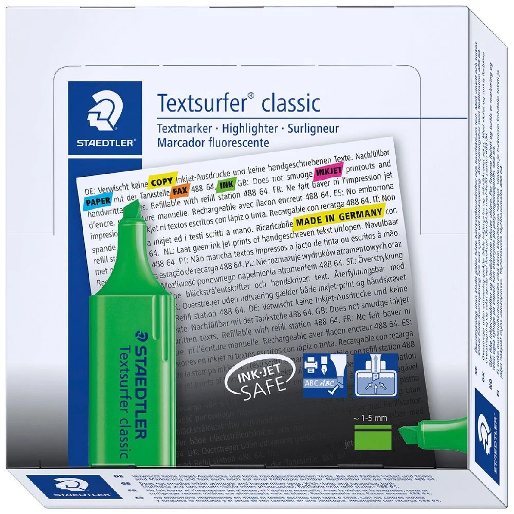 1 Staedtler Textsurfer Classic Highlighters Green Box 10, 1 of 5