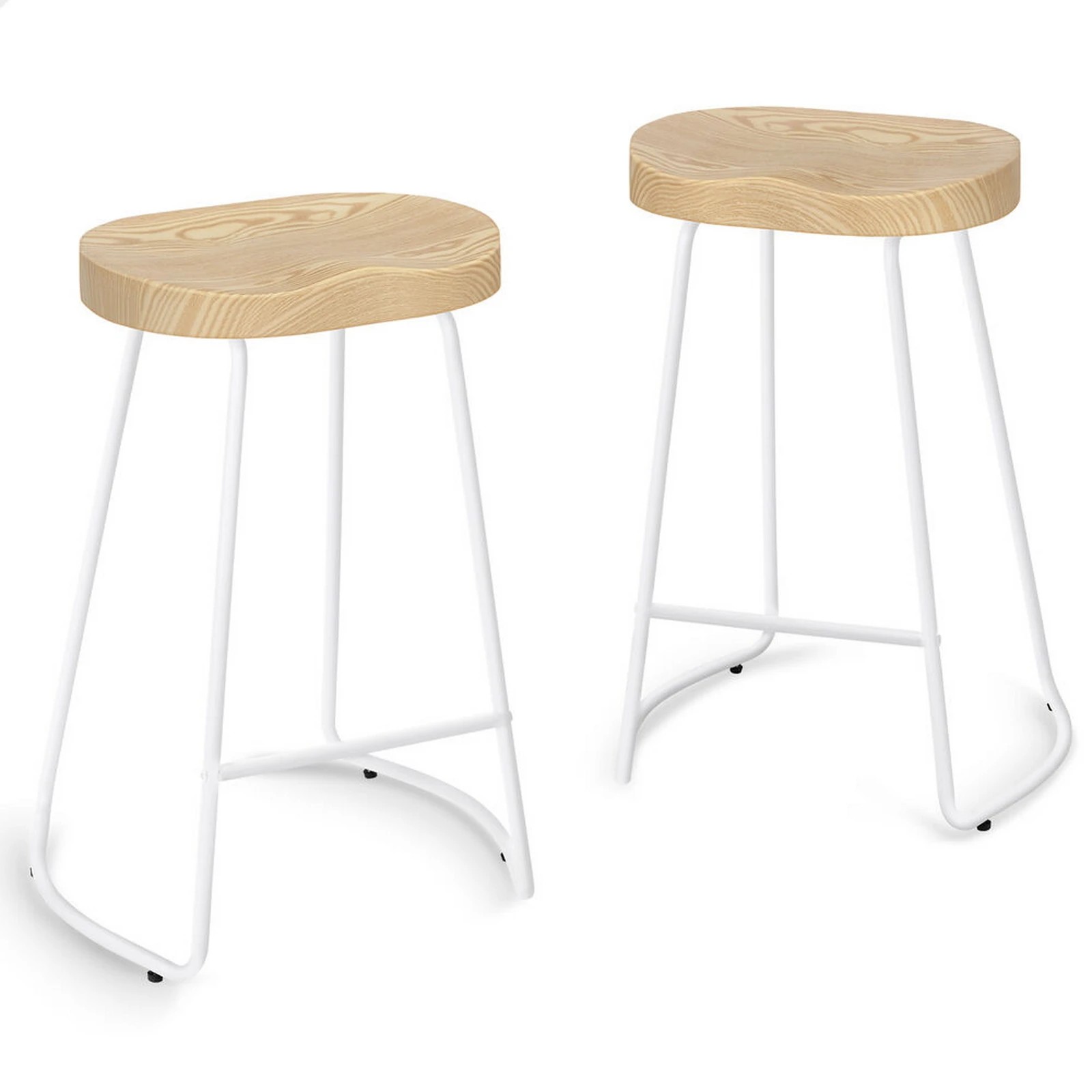 1 Alfordson 2x Bar Stools 65cm Tractor Kitchen Wooden Vintage Chair - Natural, 1 of 10