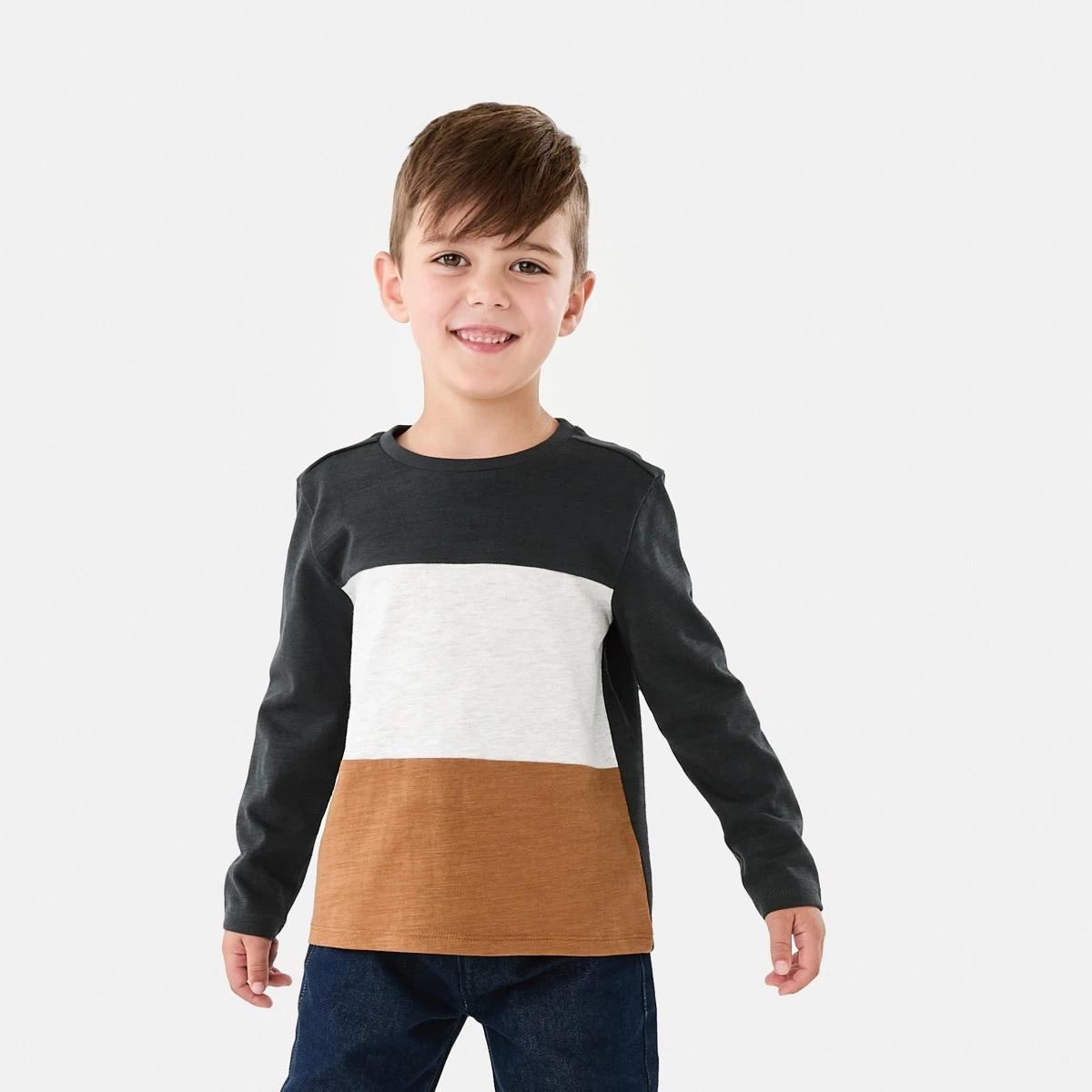 1 Long Sleeve Panel T-shirt Wood Grey, 1 of 8