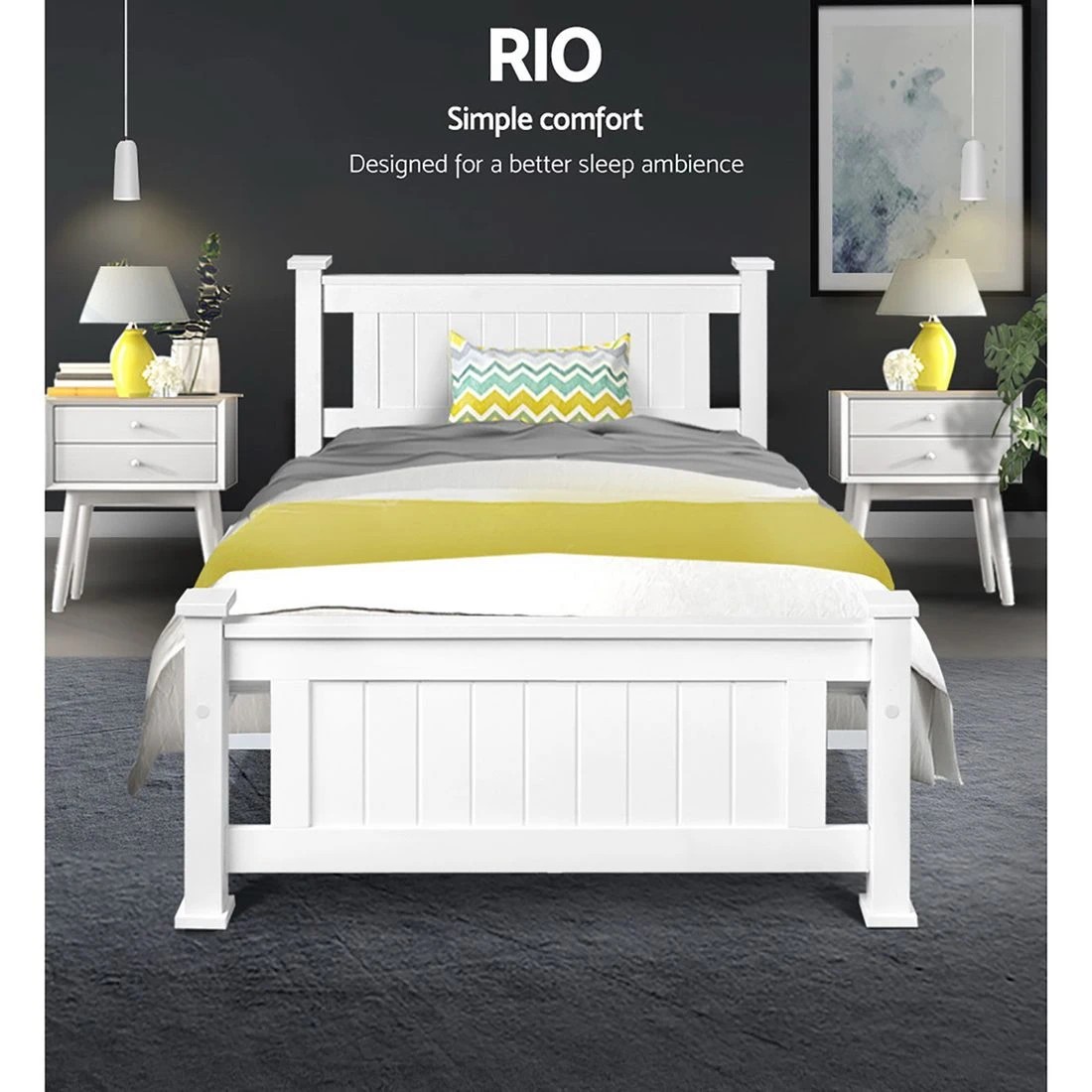 3 Artiss Bed Frame Single Size Wooden  RIO - White, 3 of 10