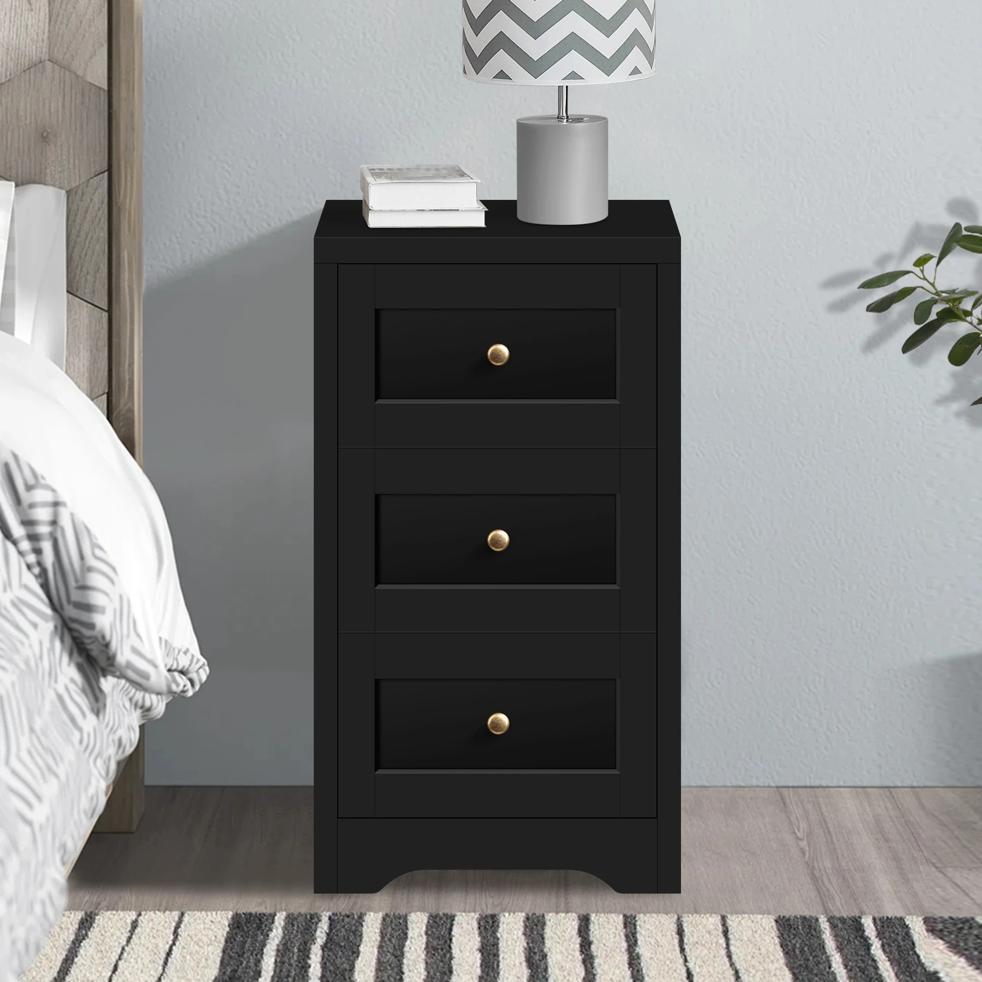 6 Alfordson Bedside Table Hamptons Storage Nightstand Side End Cabinet - Black, 6 of 10