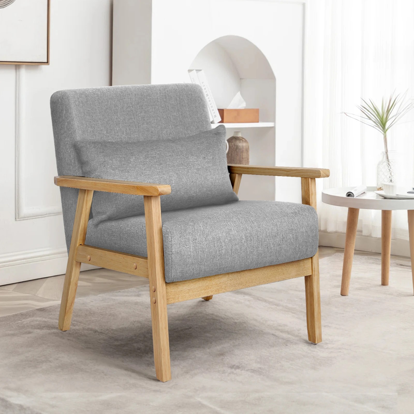 2 Alfordson Armchair Lounge Chair Accent Chair Cushion Sofa Couch Fabric - Light Grey, 2 of 9