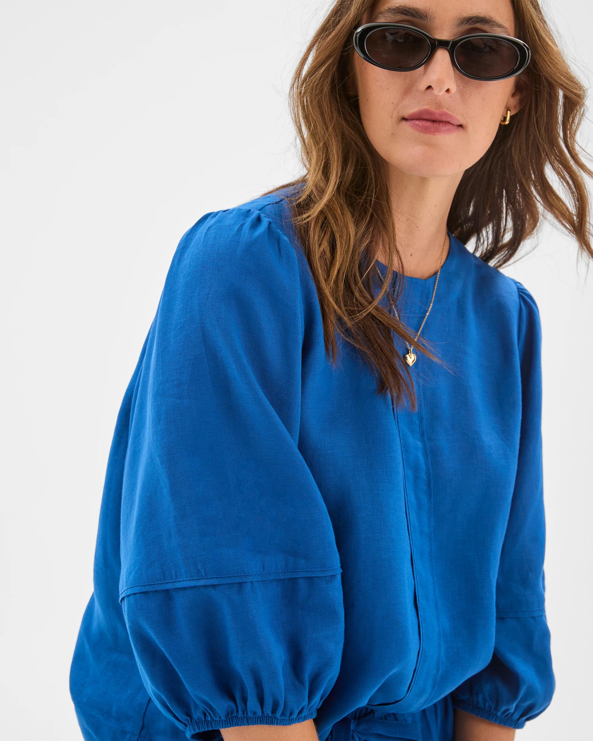 4 Target Woman European Linen 3/4 Sleeve Femme Popover Blouse DEEP OCEAN, 4 of 6