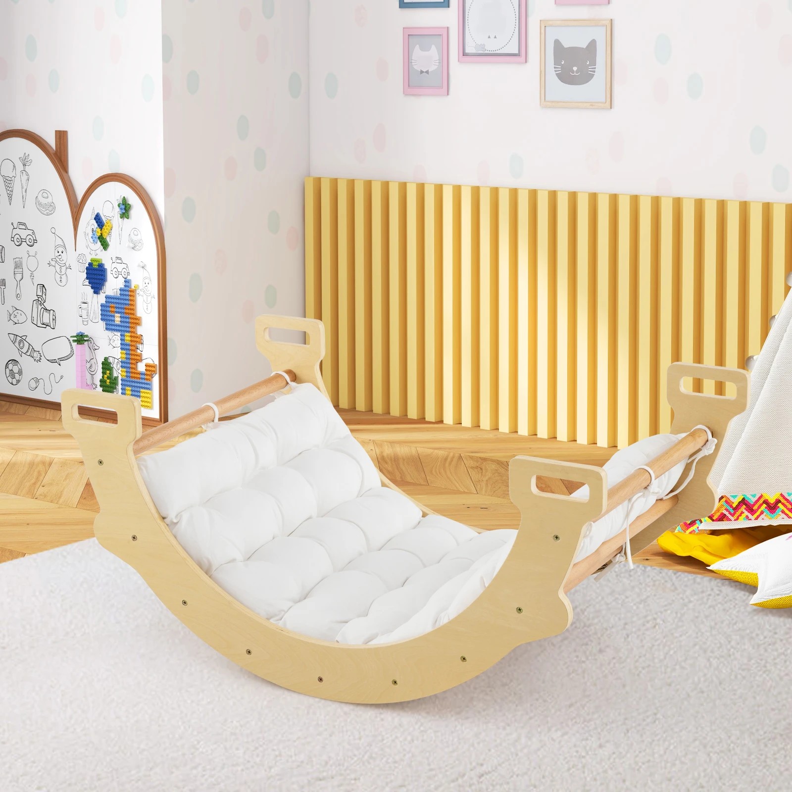 5 Costway Climb Playset Wood Climbing Frame Rocking Seesaw, 5 of 5