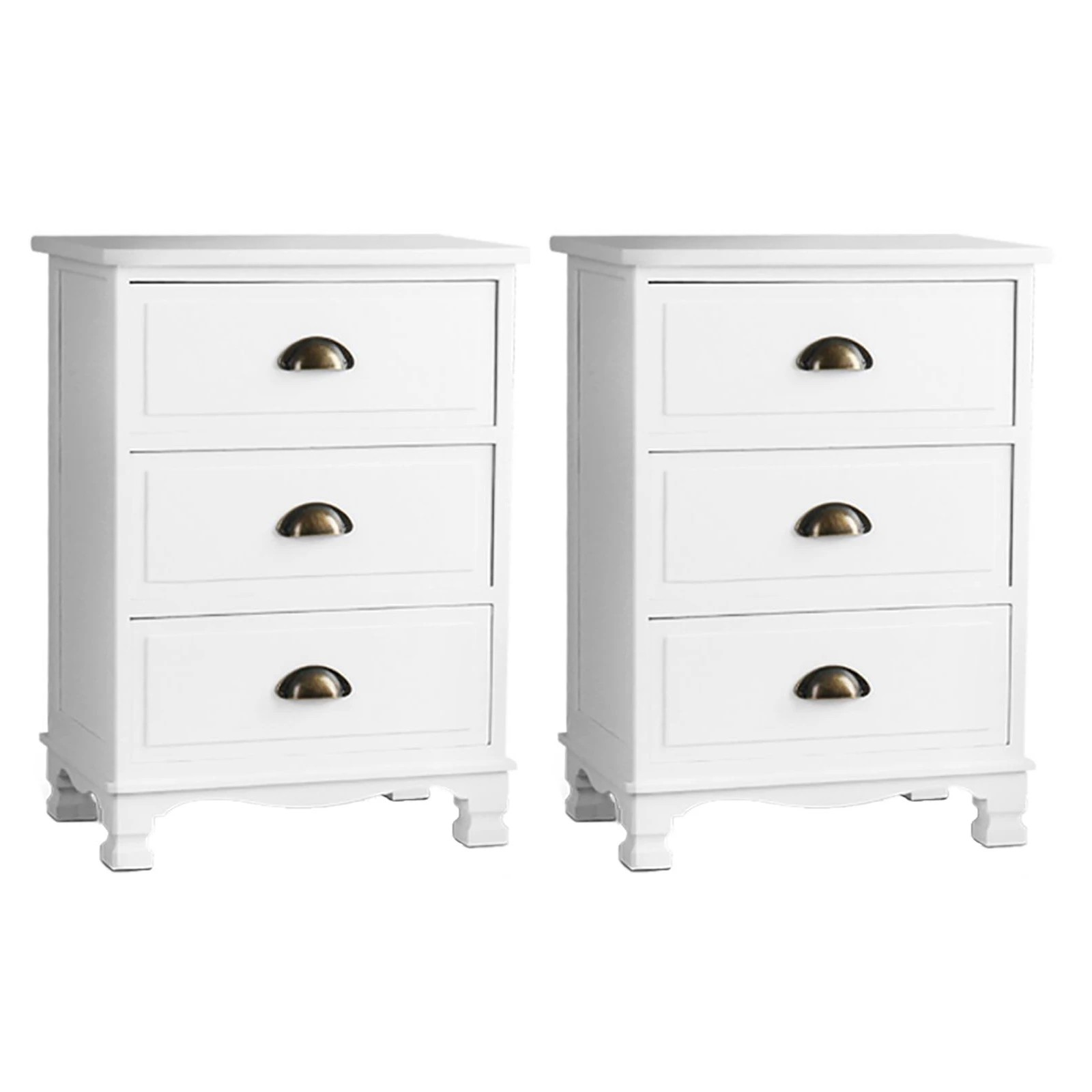 1 Artiss 2x Bedside Table 3 Drawers Vintage - White, 1 of 8