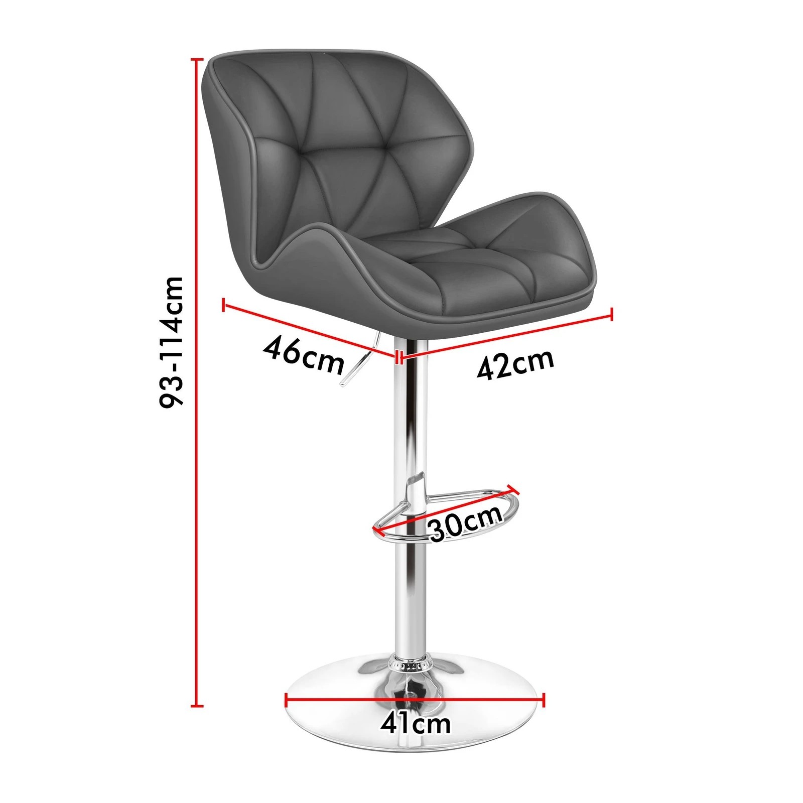 8 Alfordson 4x Kitchen Bar Stools Swivel Bar Stool Leather Chairs Willa - Grey, 8 of 10