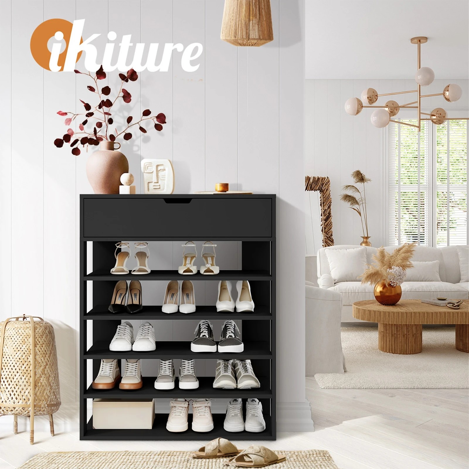 5 Oikiture Shoes Storage Rack 5-tier Shelves Shoe Storage Cabinet Drawer
 - Black, 5 of 10