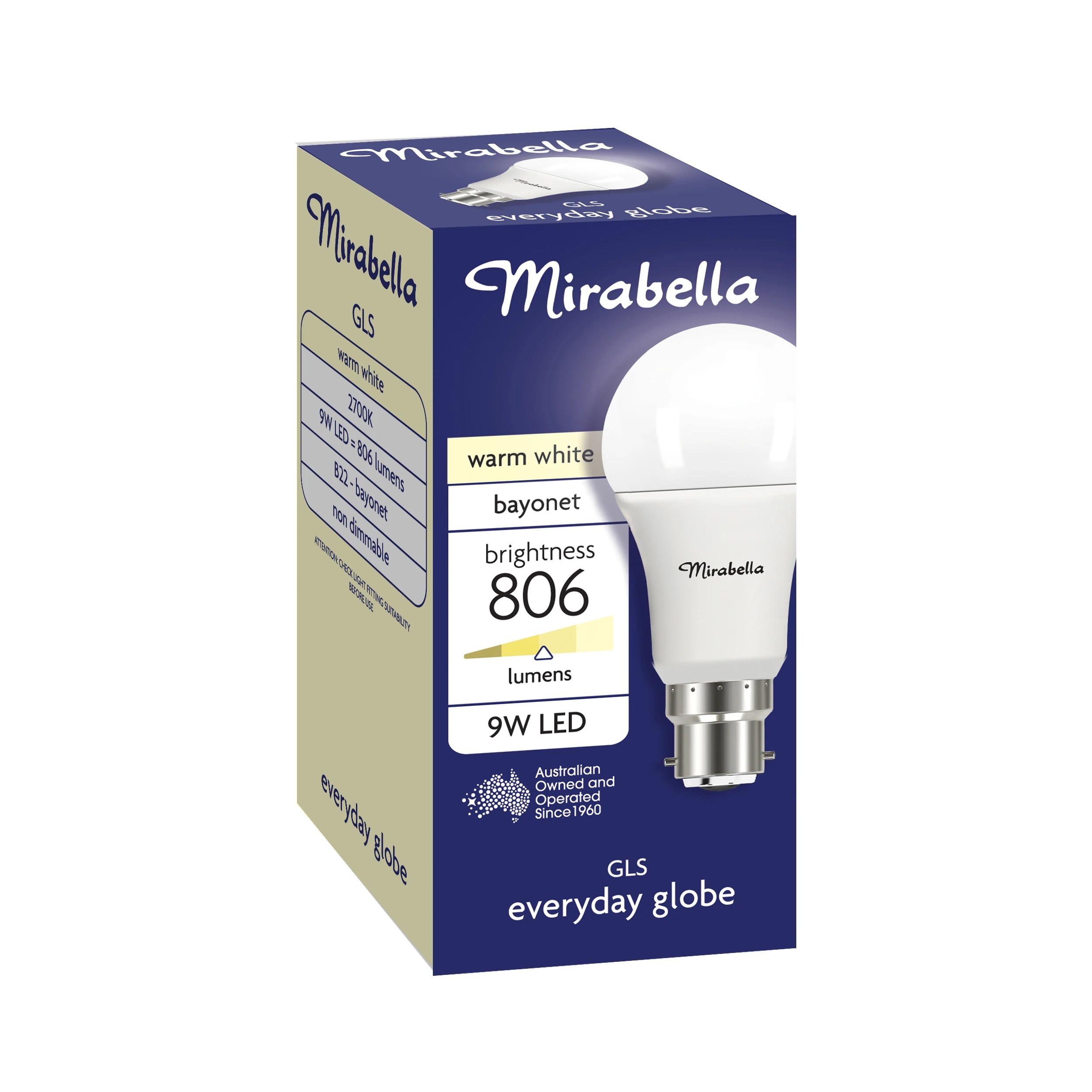 1 Mirabella LED GLS BC Warm White 9W, 1 of 6