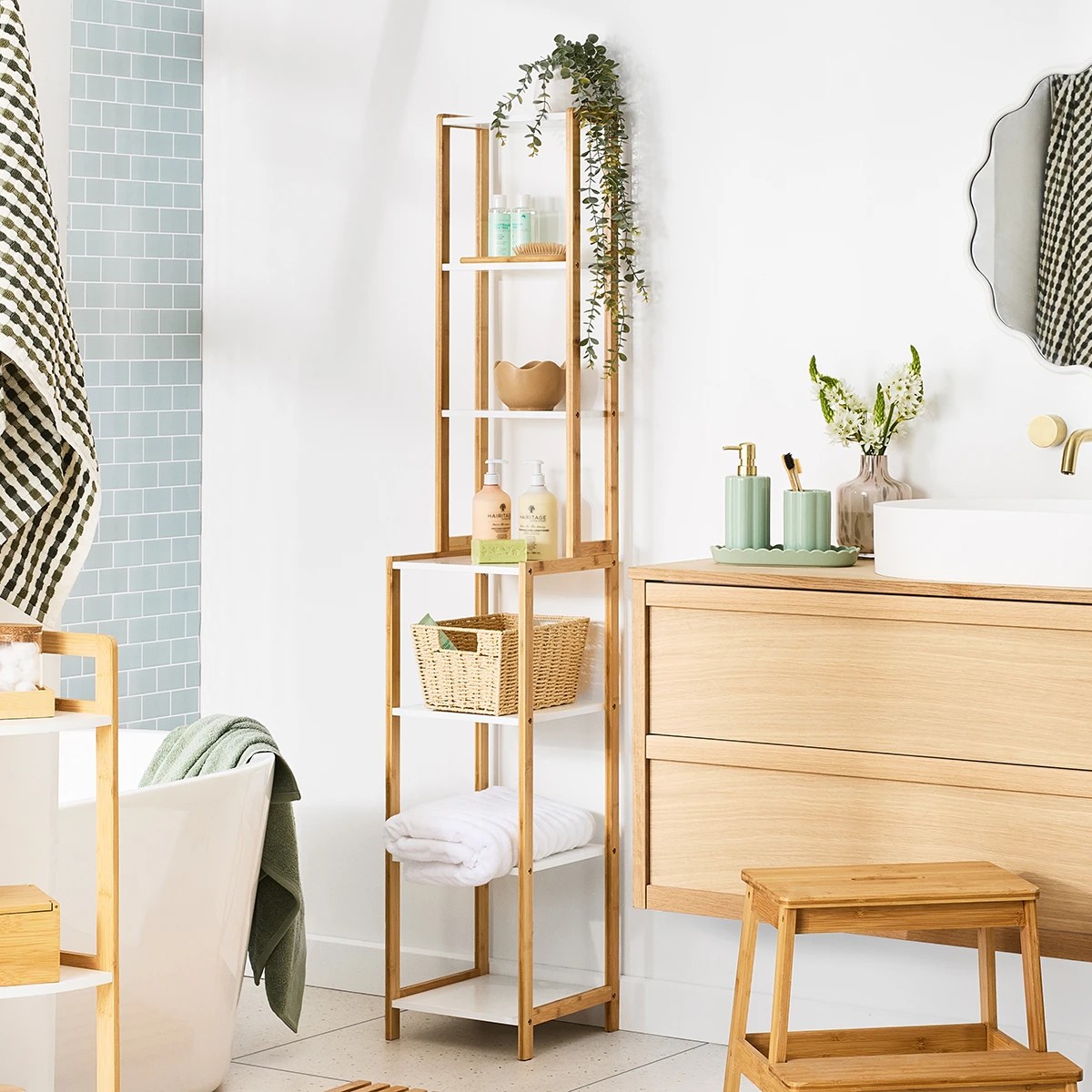 3 Bamboo and White 7 Tier Shelf, 3 of 11