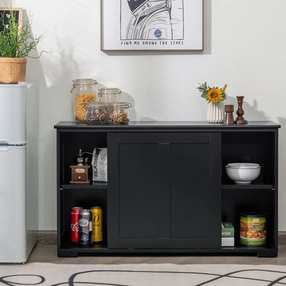 2 Costway Kitchen Buffet Sideboard Sliding Doors Black, 2 of 6