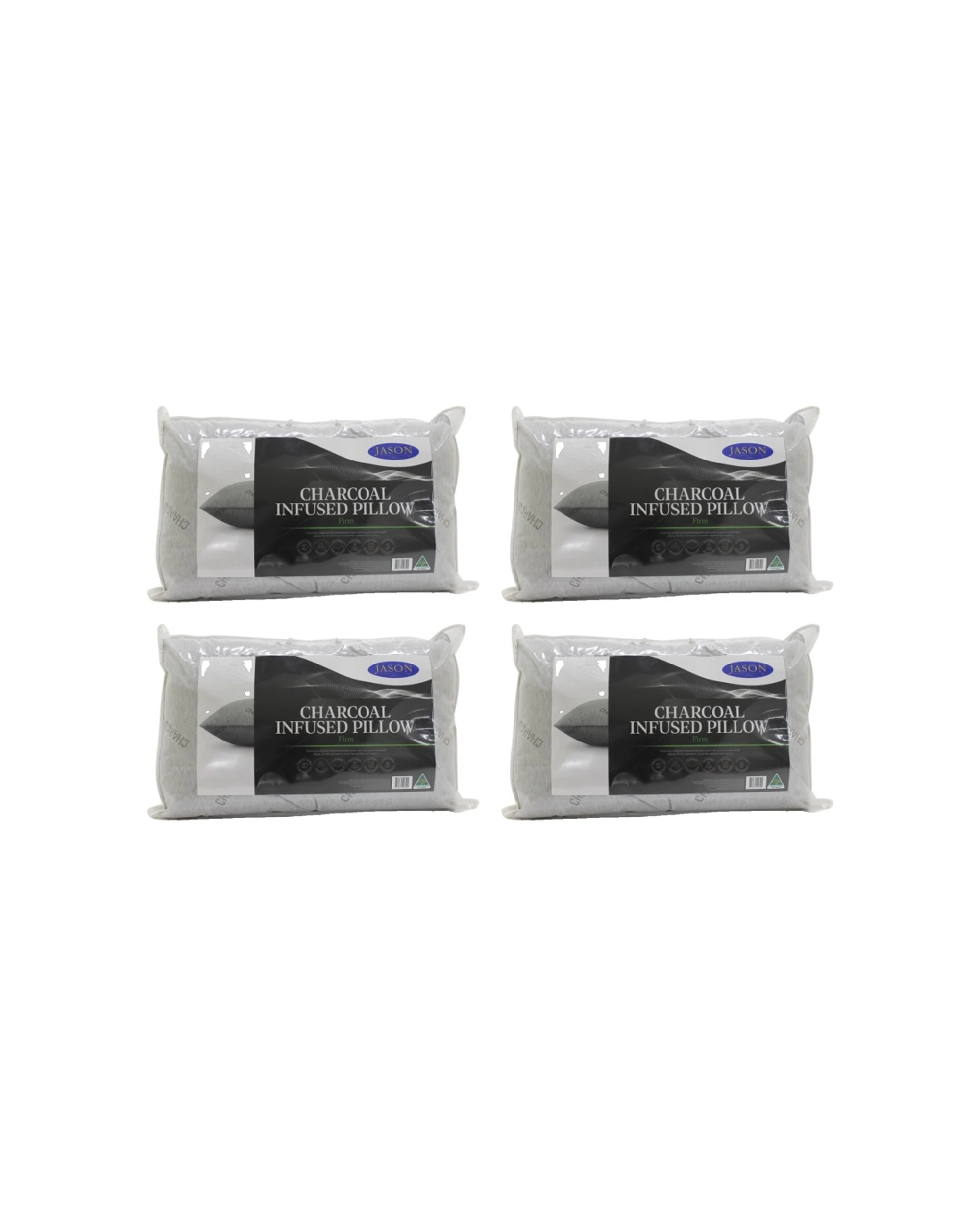 1 Jason Charcoal Infused Firm Support Pillow W/ Satin Piped Edging Standard 4PK - Charcoal, 1 of 1