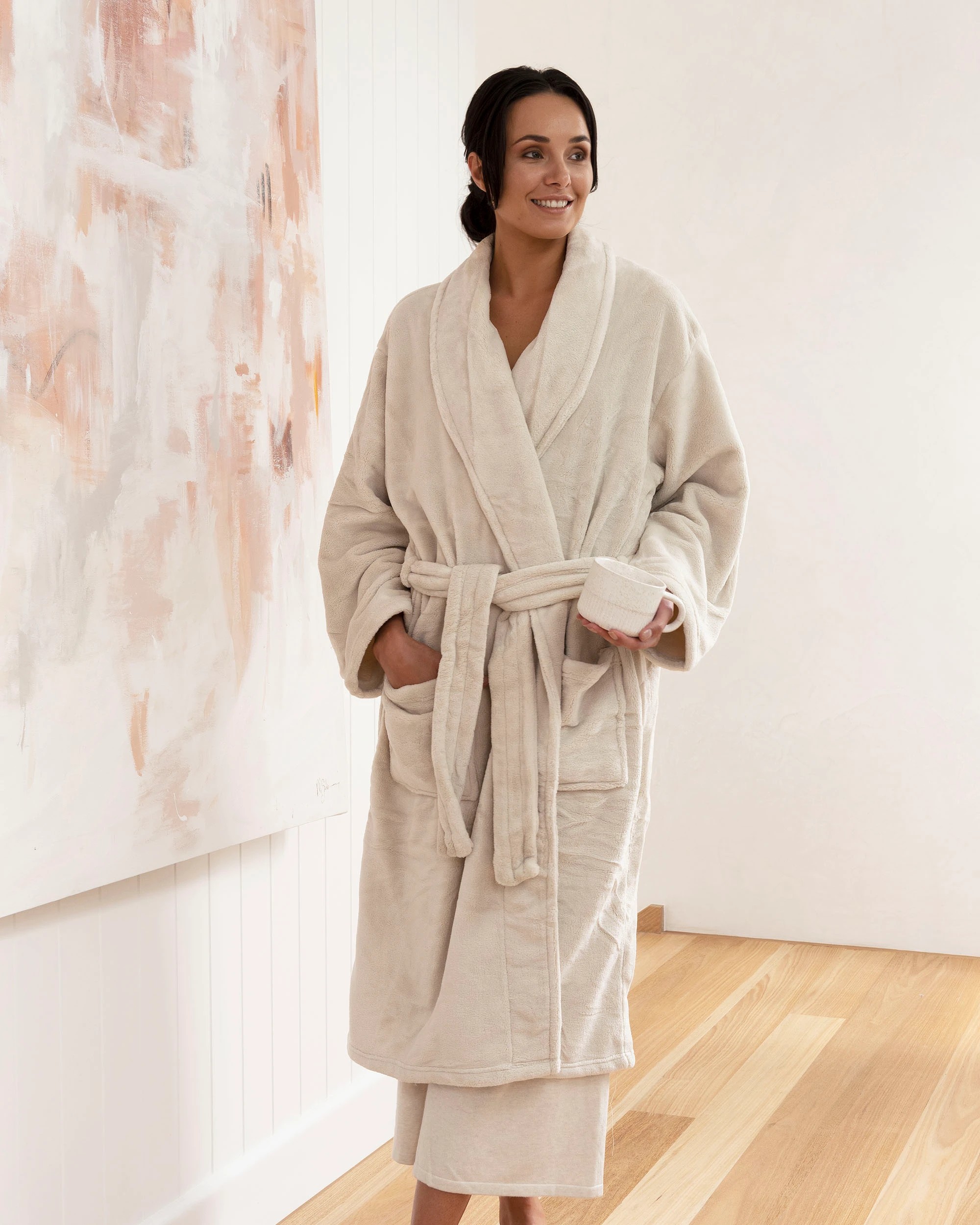 3 Bambury Soft Microplush Coral Fleece Bathrobe Dressing Gown Size Medium/Large Stone - Natural, 3 of 7