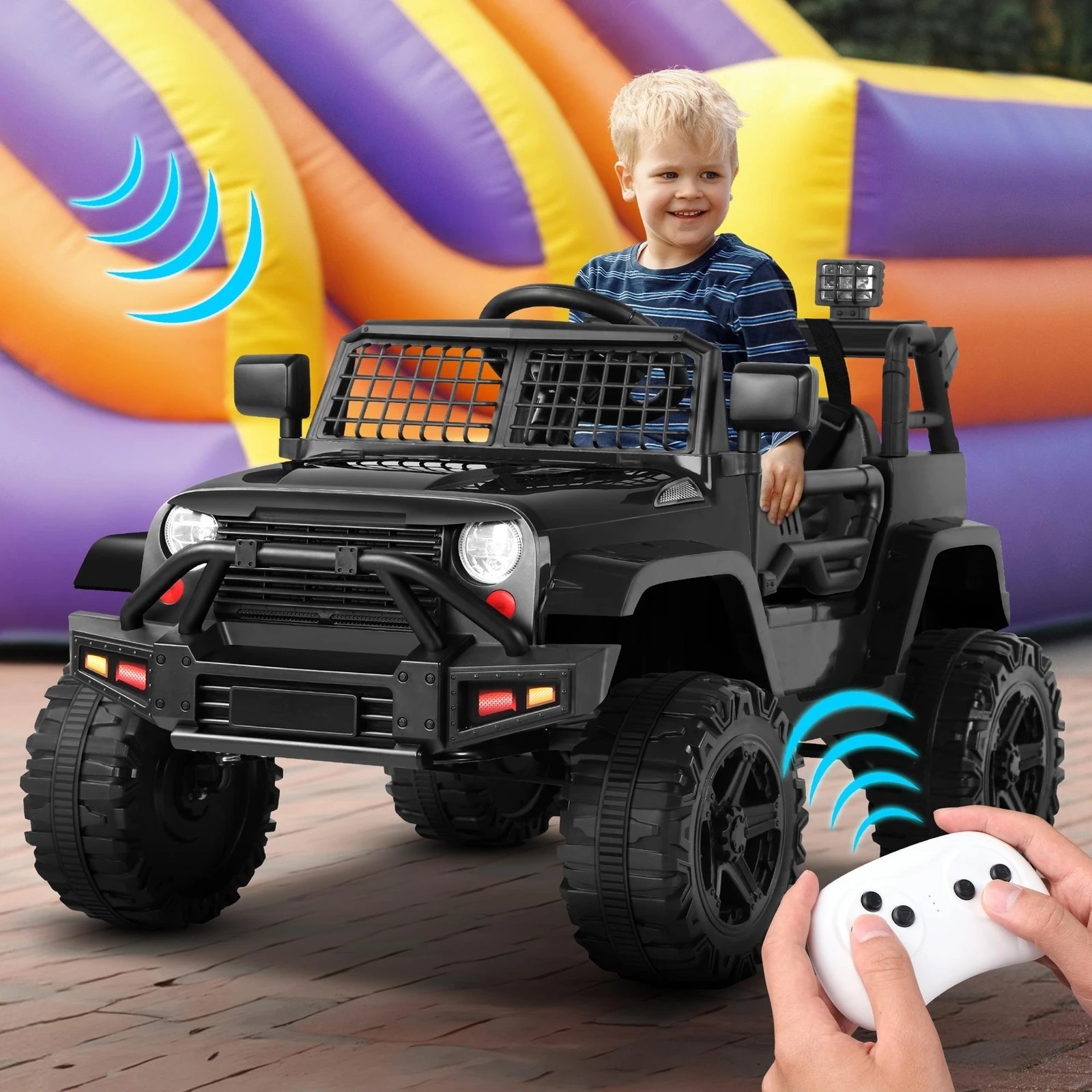 6 Alfordson Kids Ride On Car Toy Jeep Electric 12V 70W Motors R/C LED Lights - Black, 6 of 10