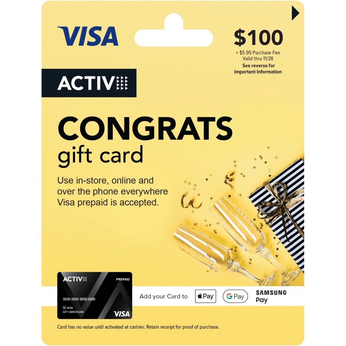 1 Activ VISA $100 Congrats Gift Card