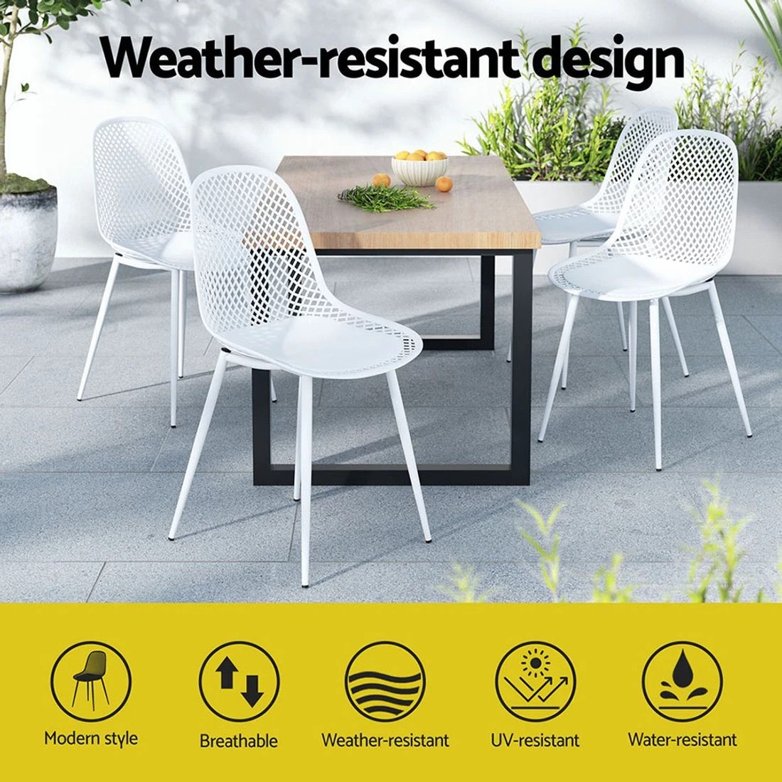 5 Gardeon 4PC Outdoor Dining Chairs PP Lounge Chair Patio Garden Furniture - White, 5 of 7