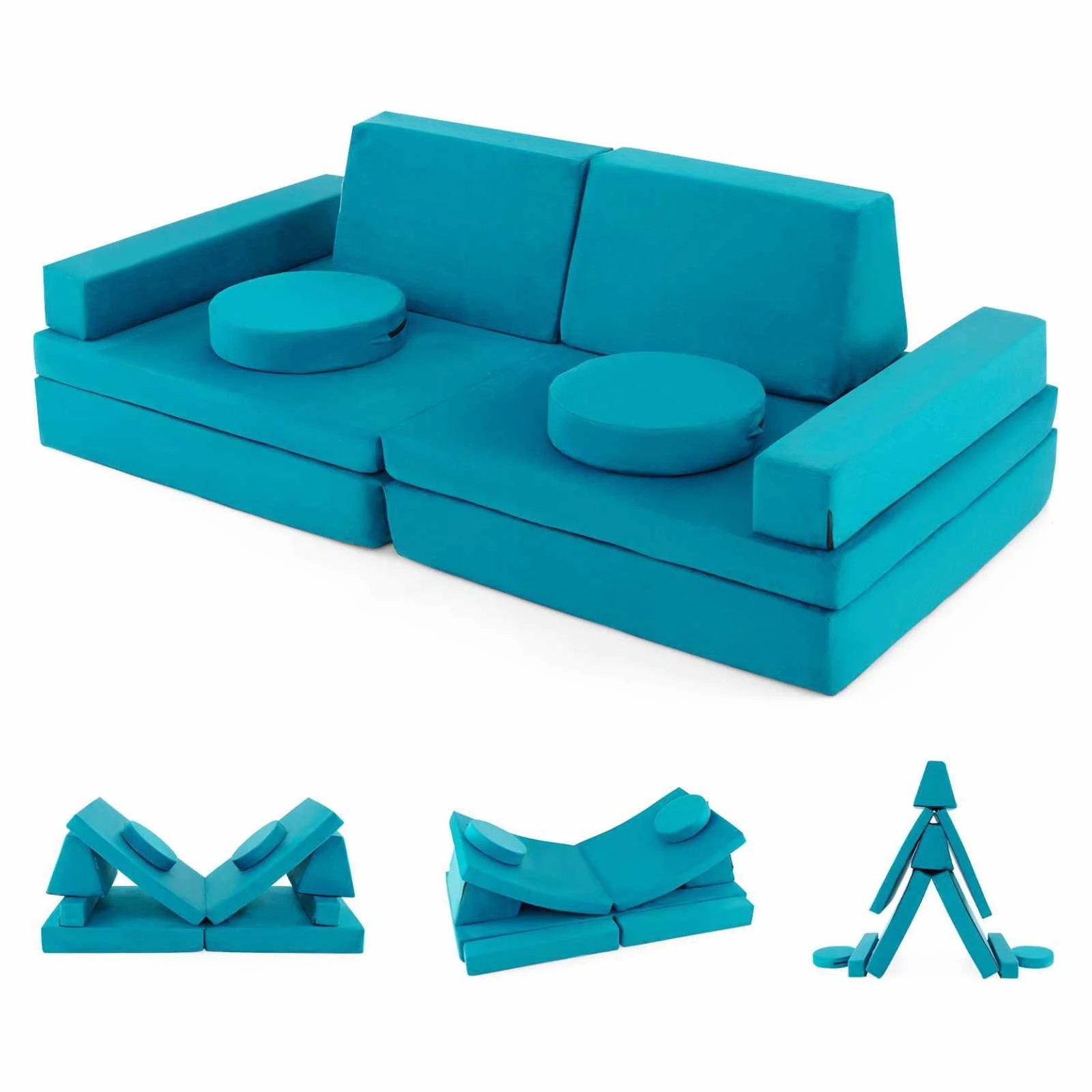 1 Costway 8PCS Play Couch Modular Sofa Folding Sofa Chair - Green, 1 of 1