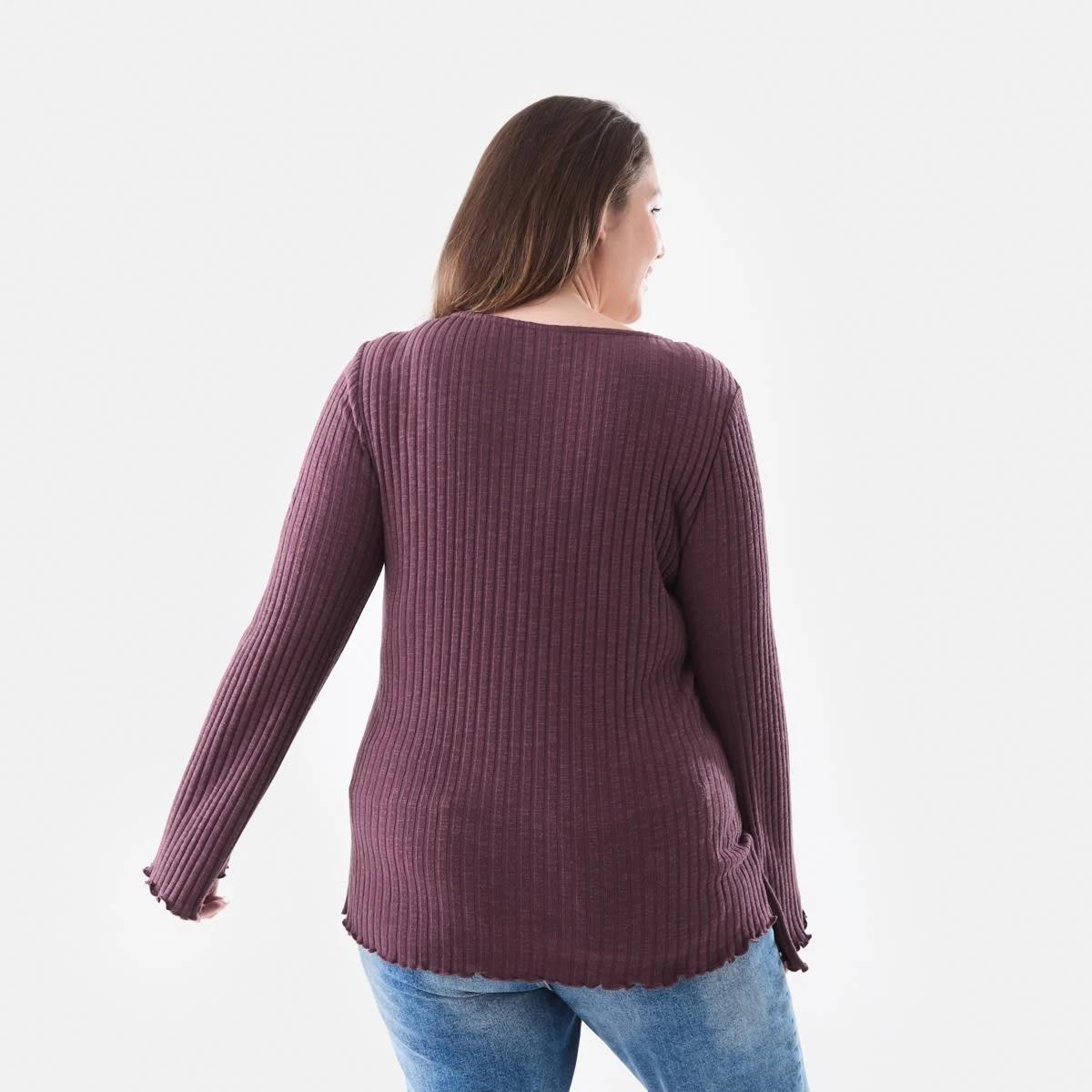 3 Curve Long Sleeve V-Neck Rib Top Berry, 3 of 5