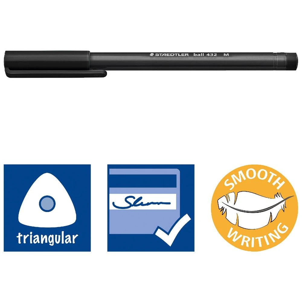 5 Staedtler Stick 432 Ballpoint Pens Medium Black 10 Pack, 5 of 5