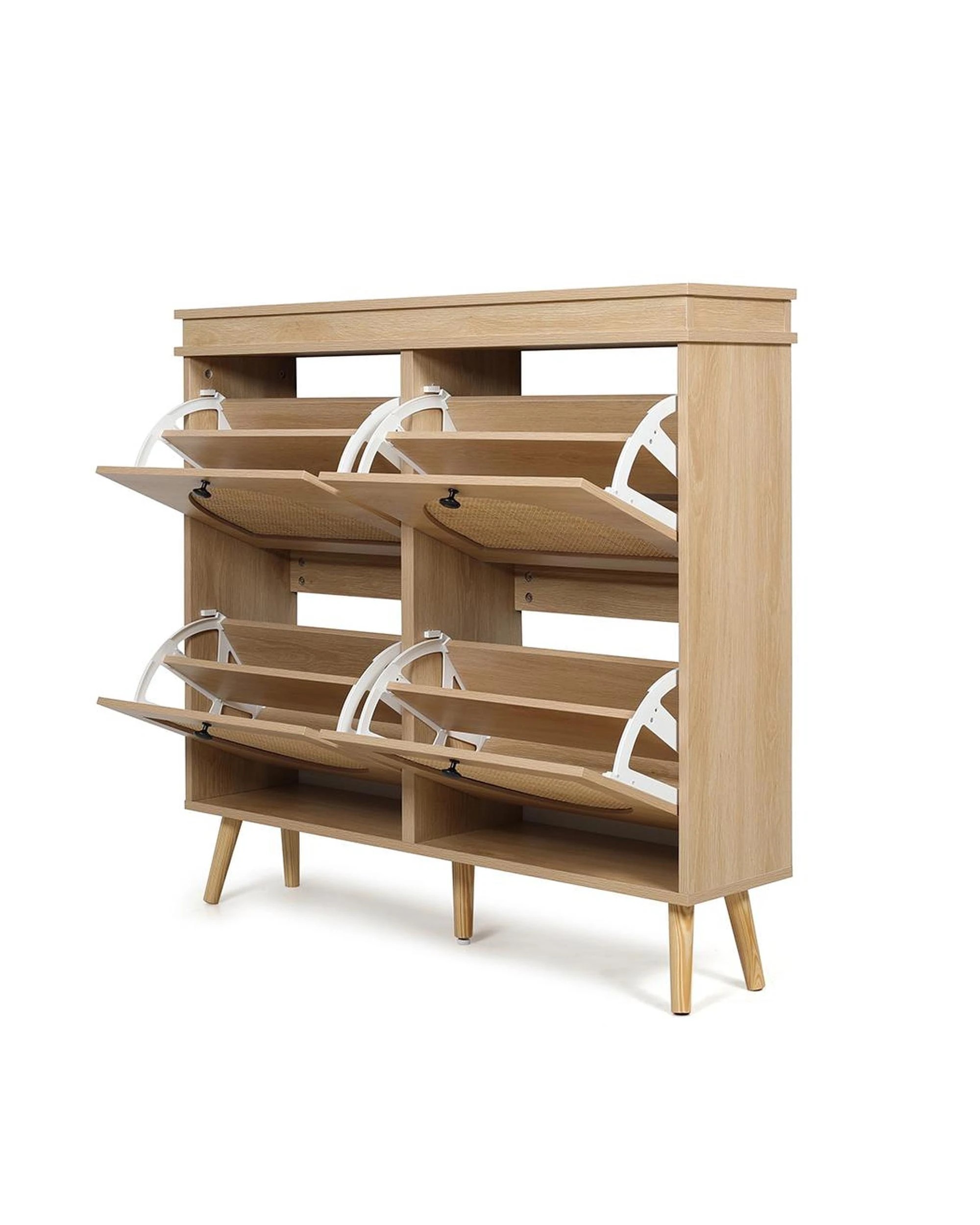 4 Westly Rattan Shoe Cabinet with 4 Doors Oak, 4 of 9