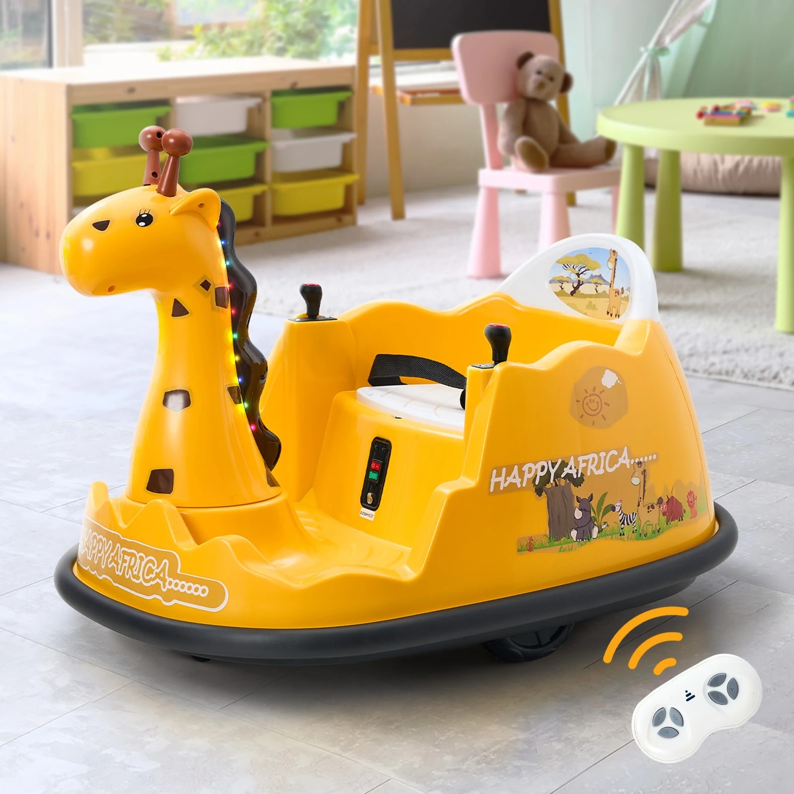 2 Mazam Kids Ride On Car Electric Cars Bumper Toys Remote Control Light Giraffe
 - Yellow, 2 of 10