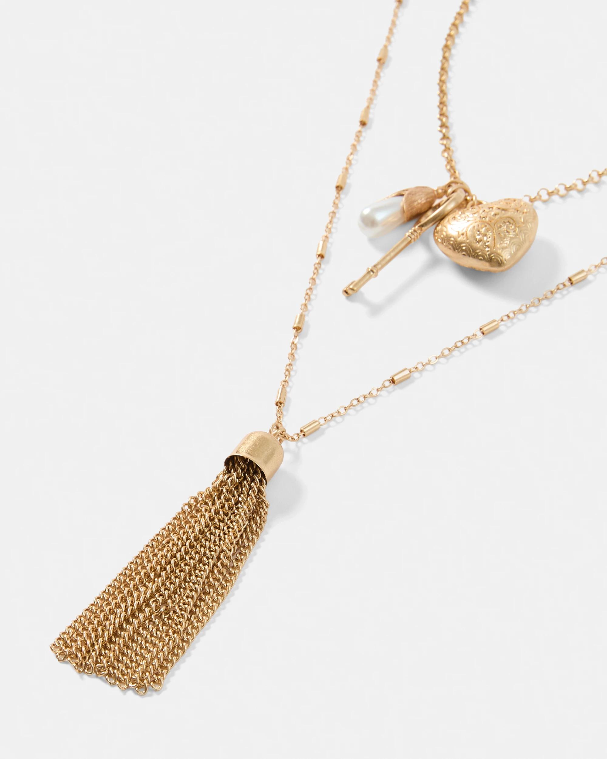 2 2 Pack Heart Tassel Necklace - Gold Tone Gold, 2 of 6