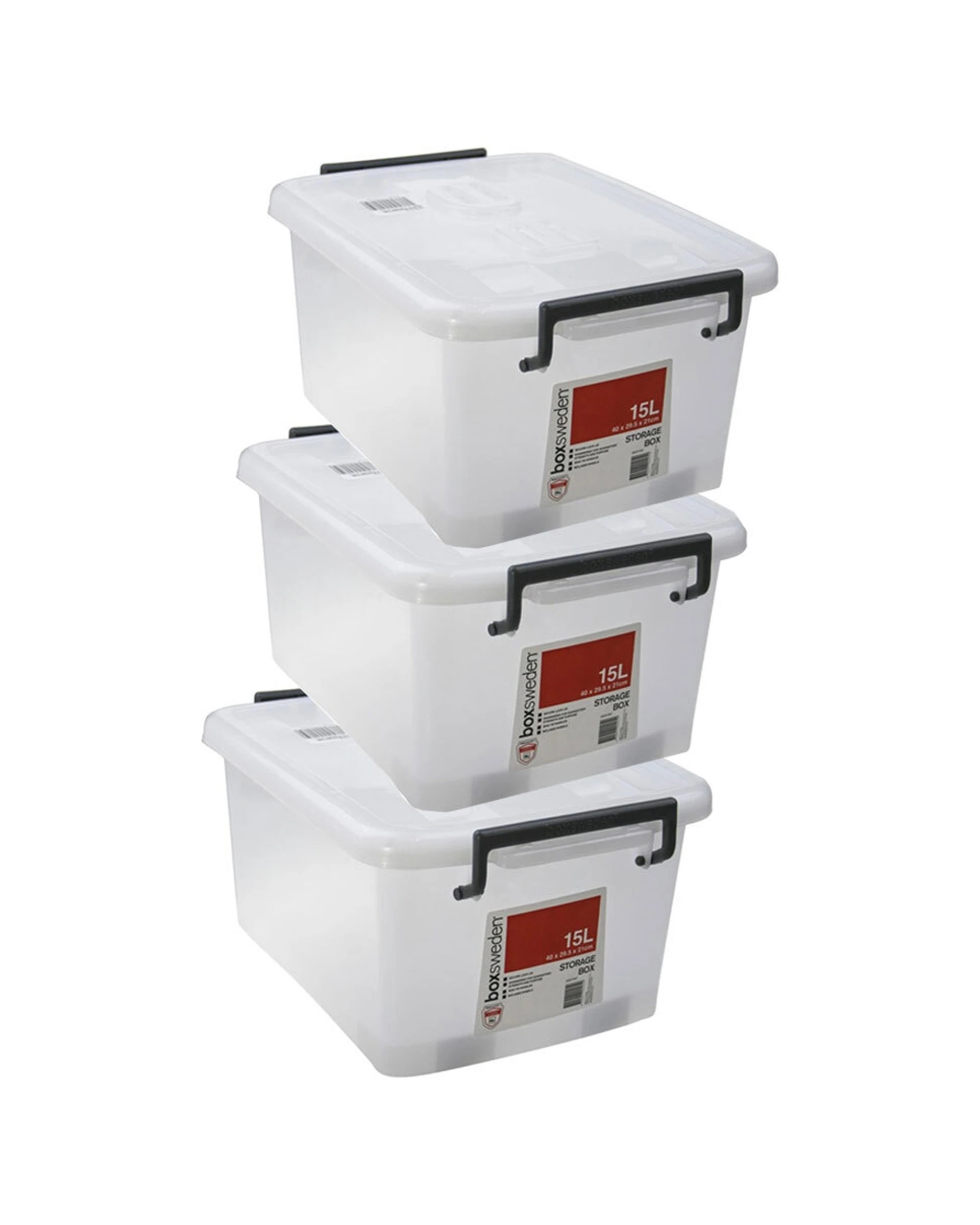 1 Boxsweden Pack Of 3 Heavy Duty Storage Box 15L Wheeled Clip Lock Lid 40cm - Plain, 1 of 3