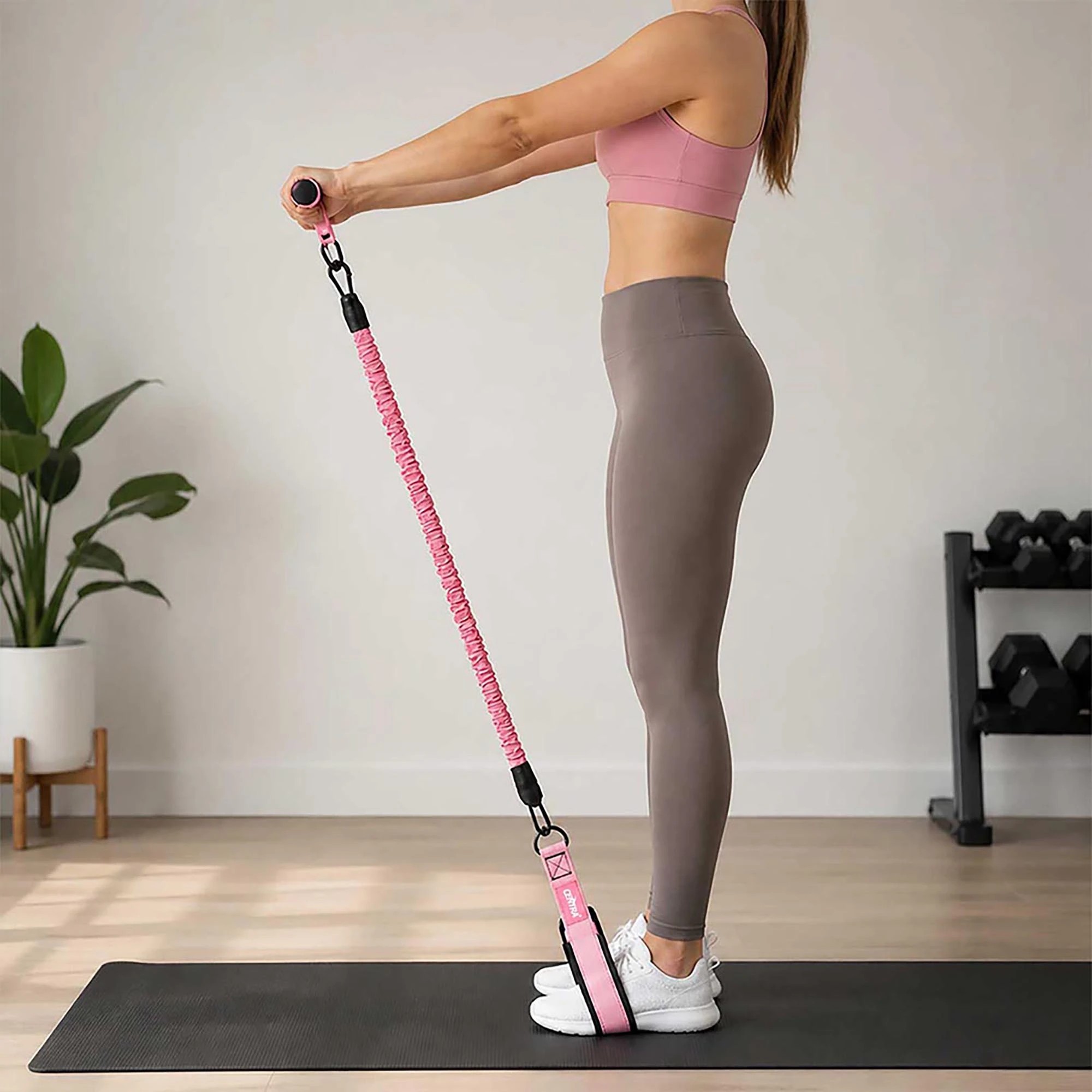 7 Centra Resistance Bands Set Foot Pedal 3 Tube Adjustable for Home Workout Pink, 7 of 8