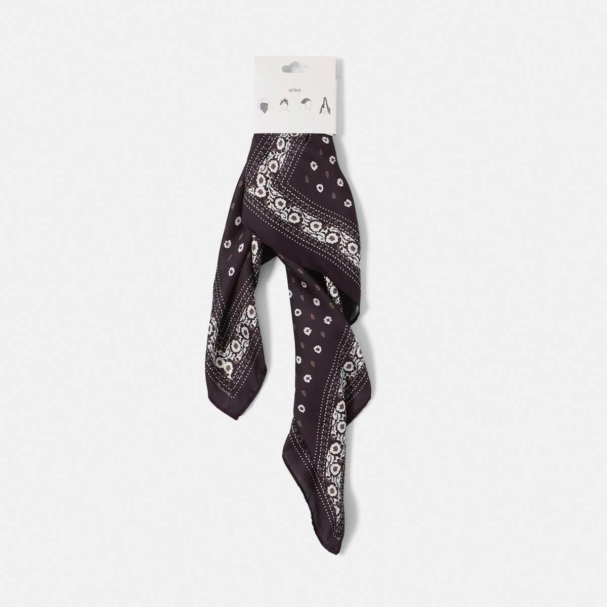 5 Ditsy Flower Print Hair Scarf - Brown, 5 of 5