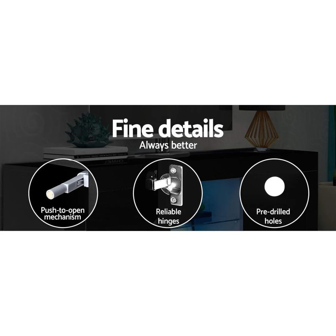 8 Artiss Entertainment Unit TV Cabinet LED 180cm - Black, 8 of 8