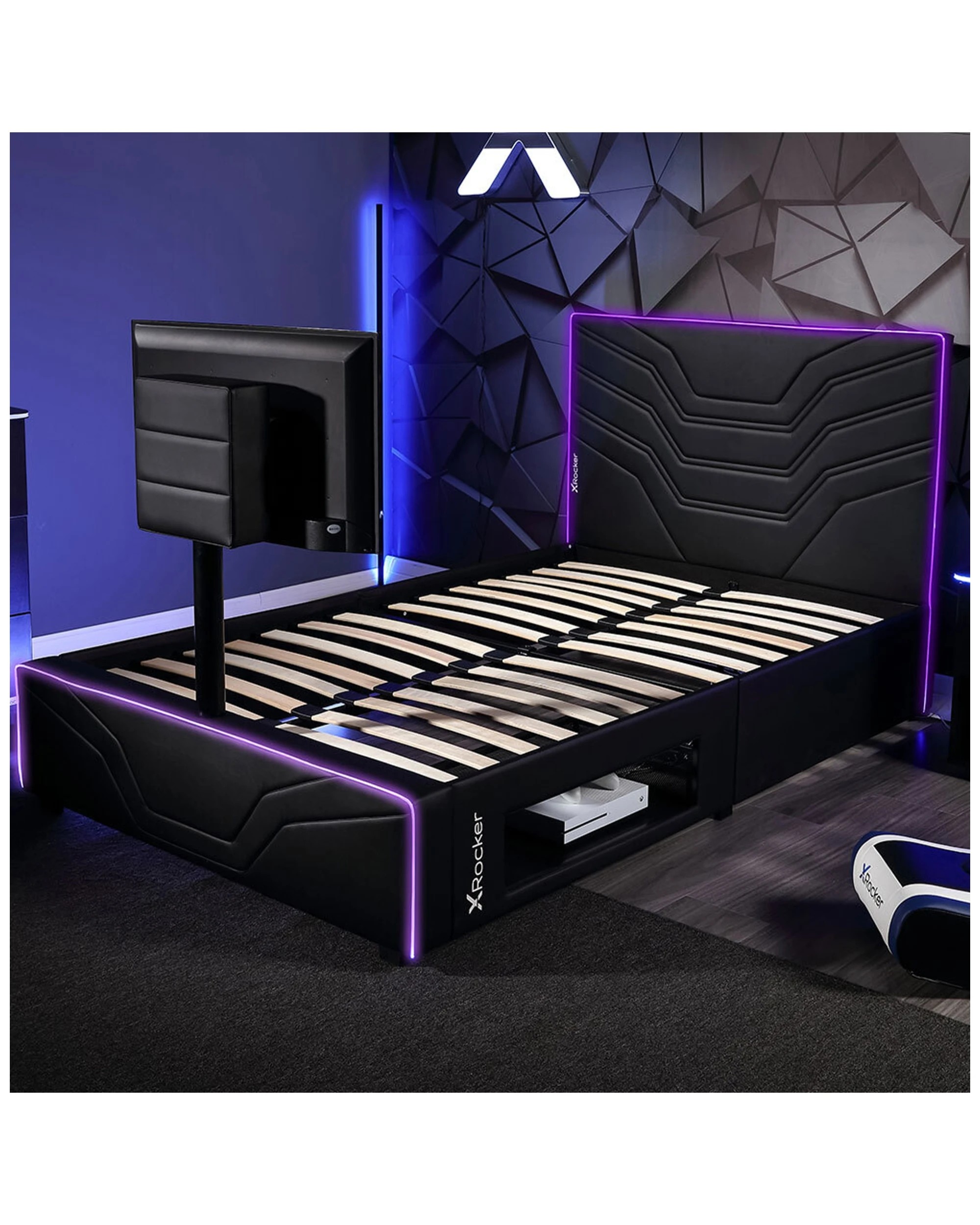 6 X Rocker Oracle Junior Single Gaming Bed Frame W/ Adjustable Twist Tv Mount
 - Black, 6 of 6