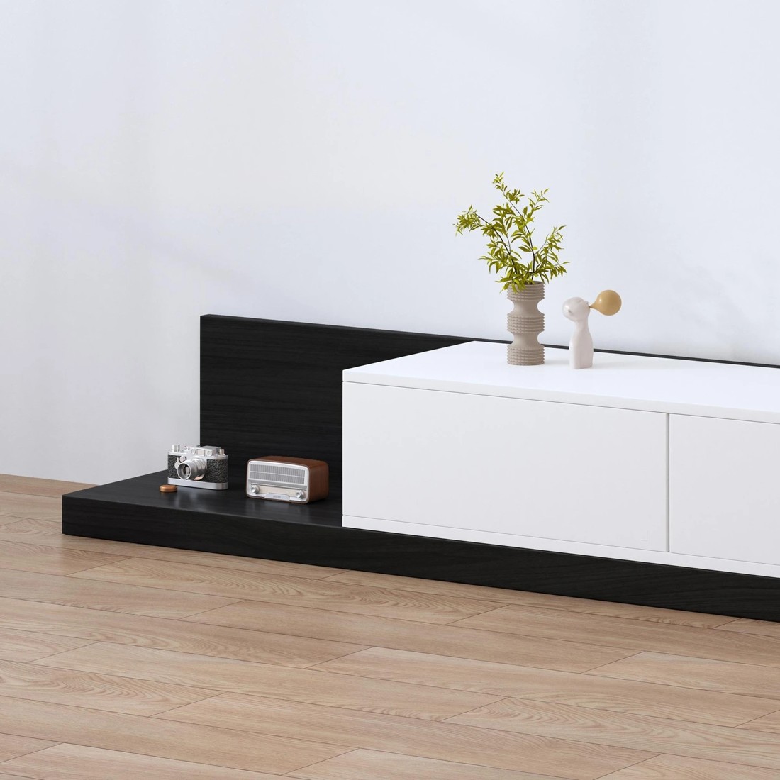 3 Alfordson 200-380cm Extendable Entertainment Unit TV Cabinet Stand Storage Shelf - Black White, 3 of 10