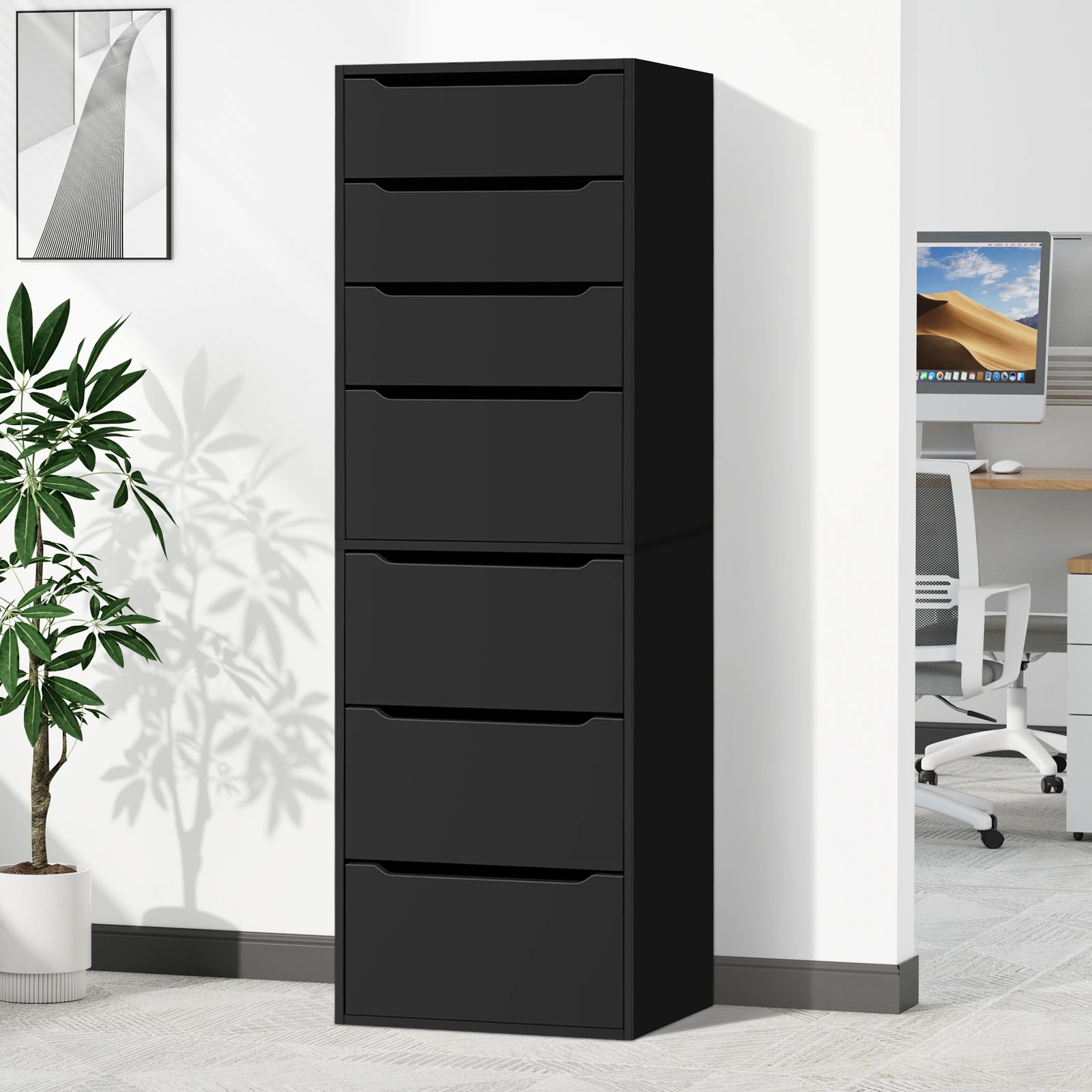 9 Alfordson Chest of 7 Drawers Office Storage Cabinet Tallboy Bedroom - Black, 9 of 10