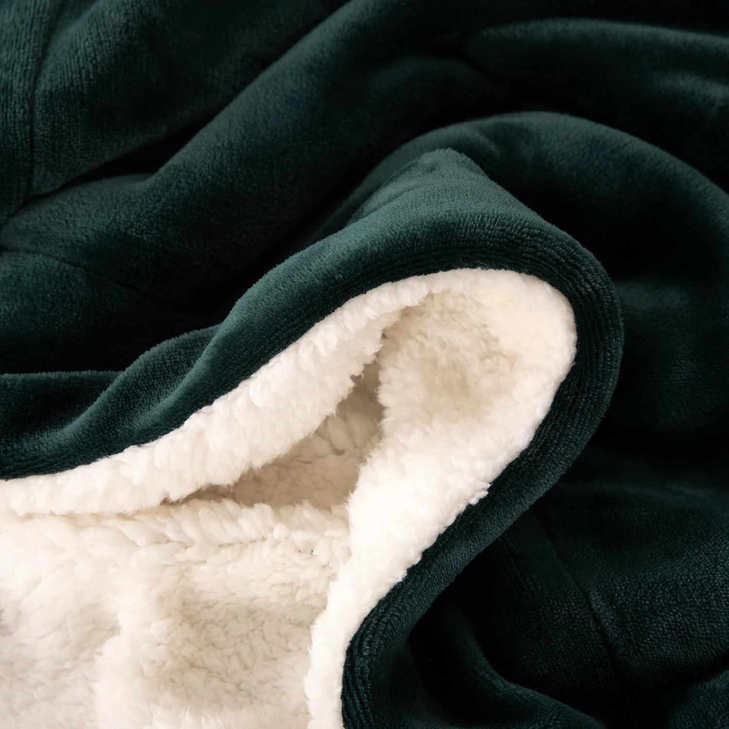 3 Gioia Casa Teddy Sherpa Throw Reversible Soft Flannel Velvet Throw Blanket - Emerald Green, 3 of 5