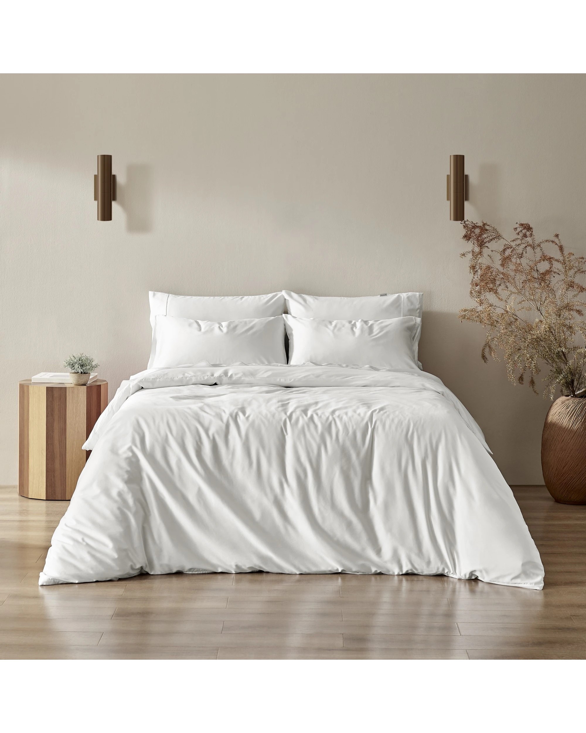 1 Serene 400TC Bamboo Cotton Sateen Quilt Cover Set - Double Bed - White, 1 of 5