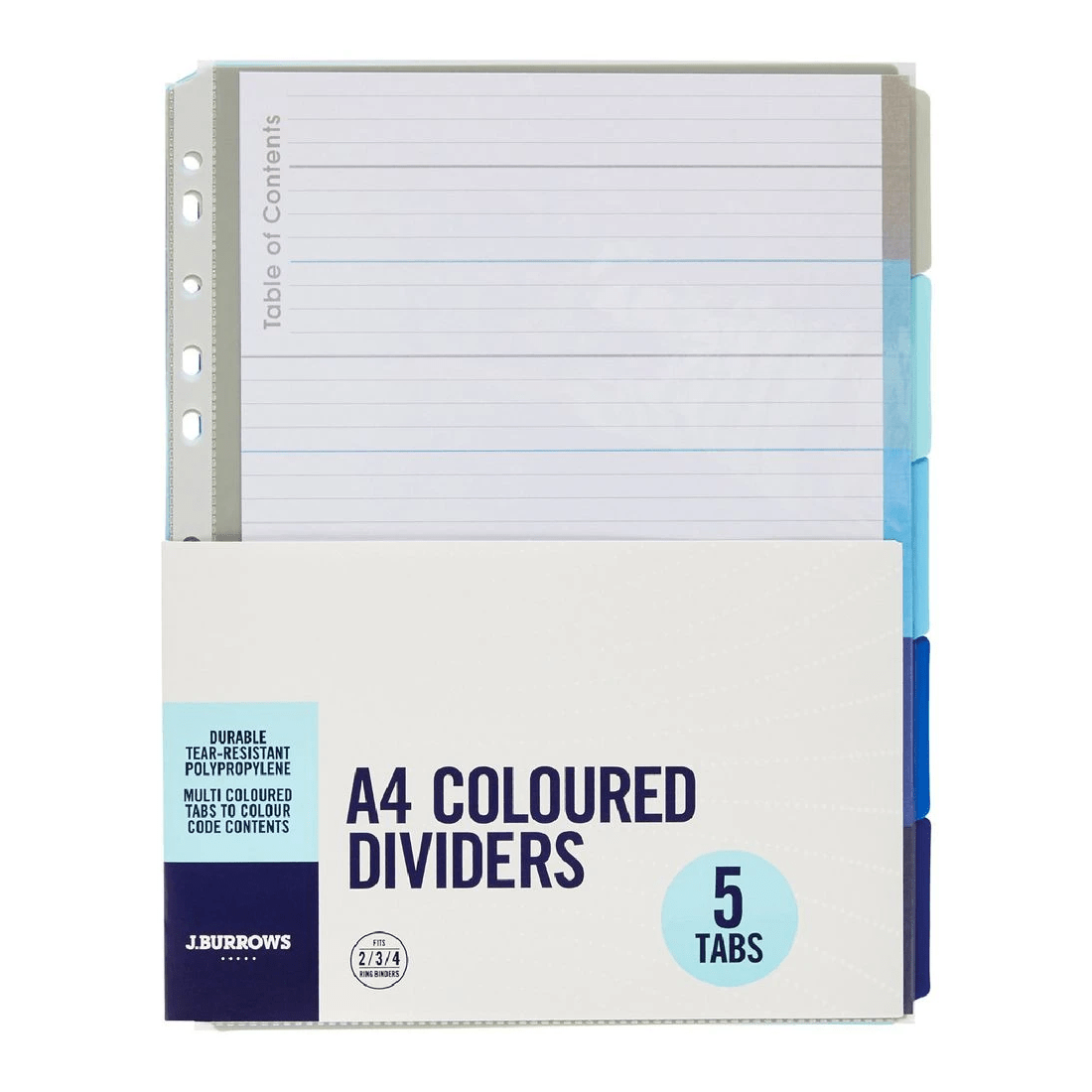 1 J.Burrows A4 Premium 5 Tab Index Dividers Cool Colours, 1 of 3