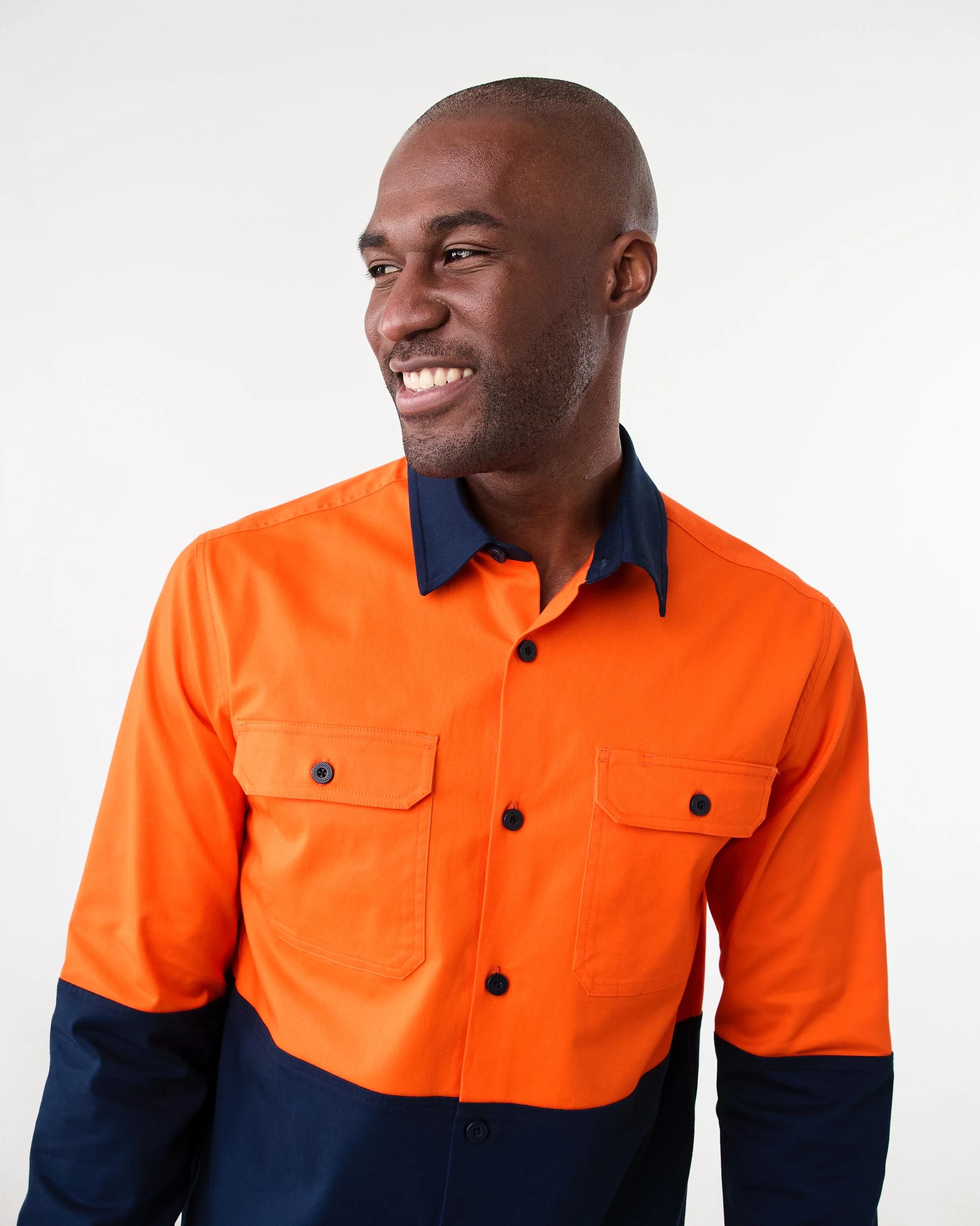 4 Workwear Long Sleeve Hi-Visibility Stretch Shirt SAFETY ORANGE, 4 of 7