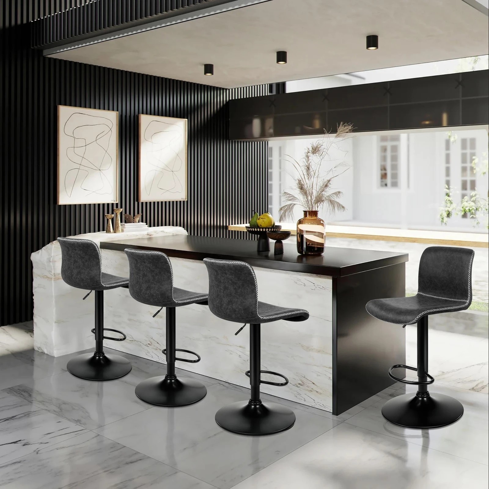 6 Alfordson 2x Bar Stools Remy Kitchen Gas Lift Swivel Chair Vintage Leather - Grey, 6 of 8