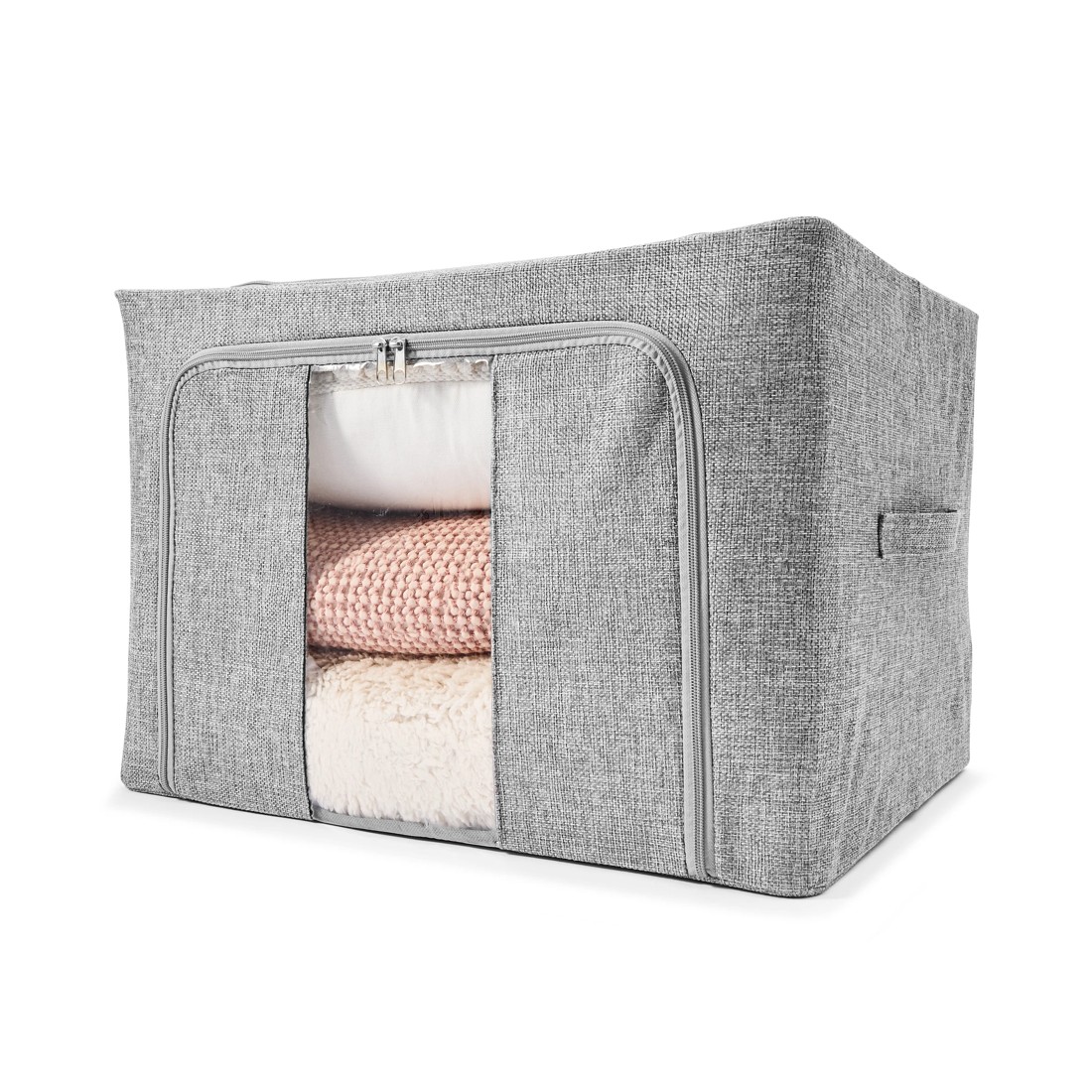 2 Linen Look Collapsible Box with Window - Large, Charcoal, 2 of 10