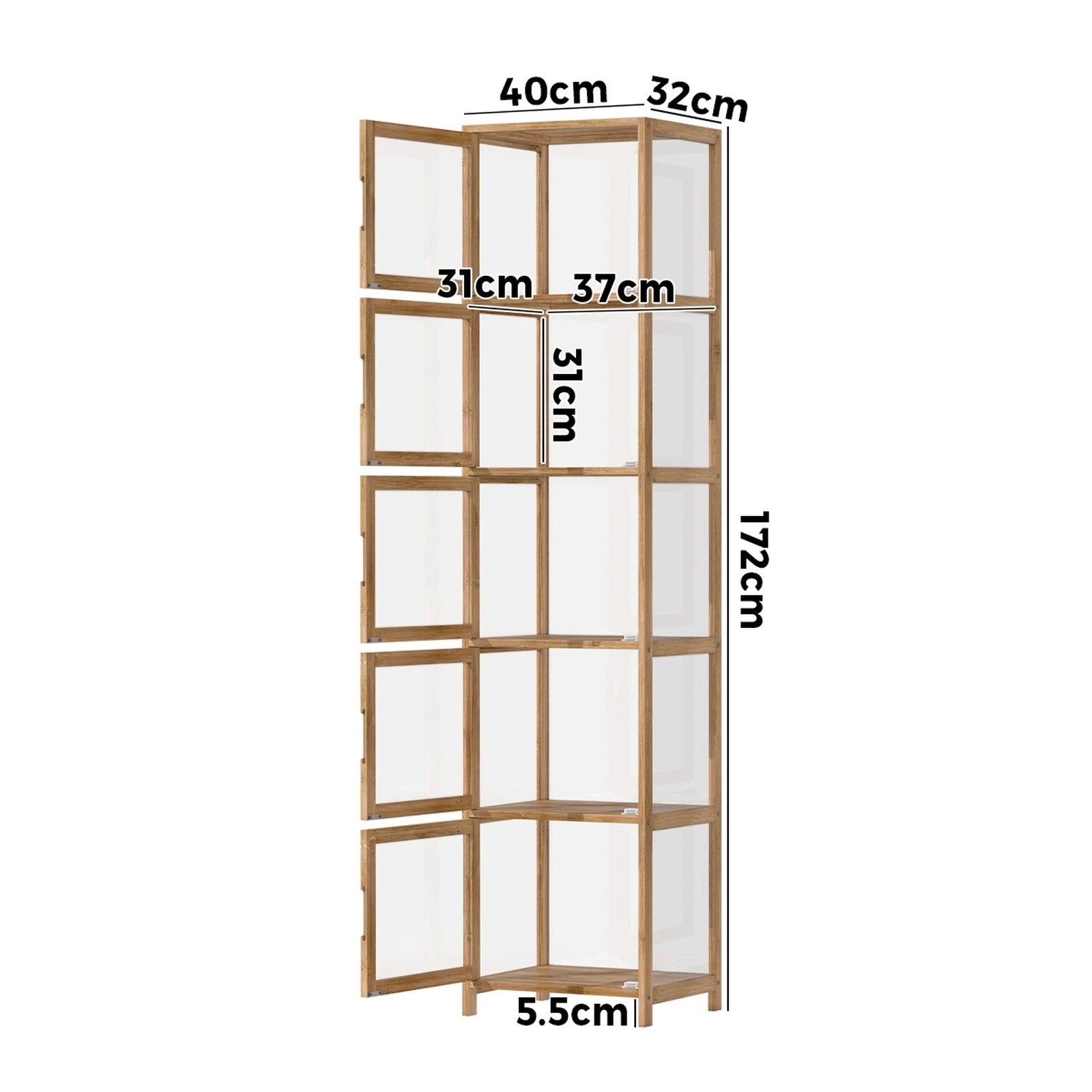 8 Oikiture Display Cabinet 5-tier Slim Storage Shelves Clear Bookcase Rack
 - Natural, 8 of 9