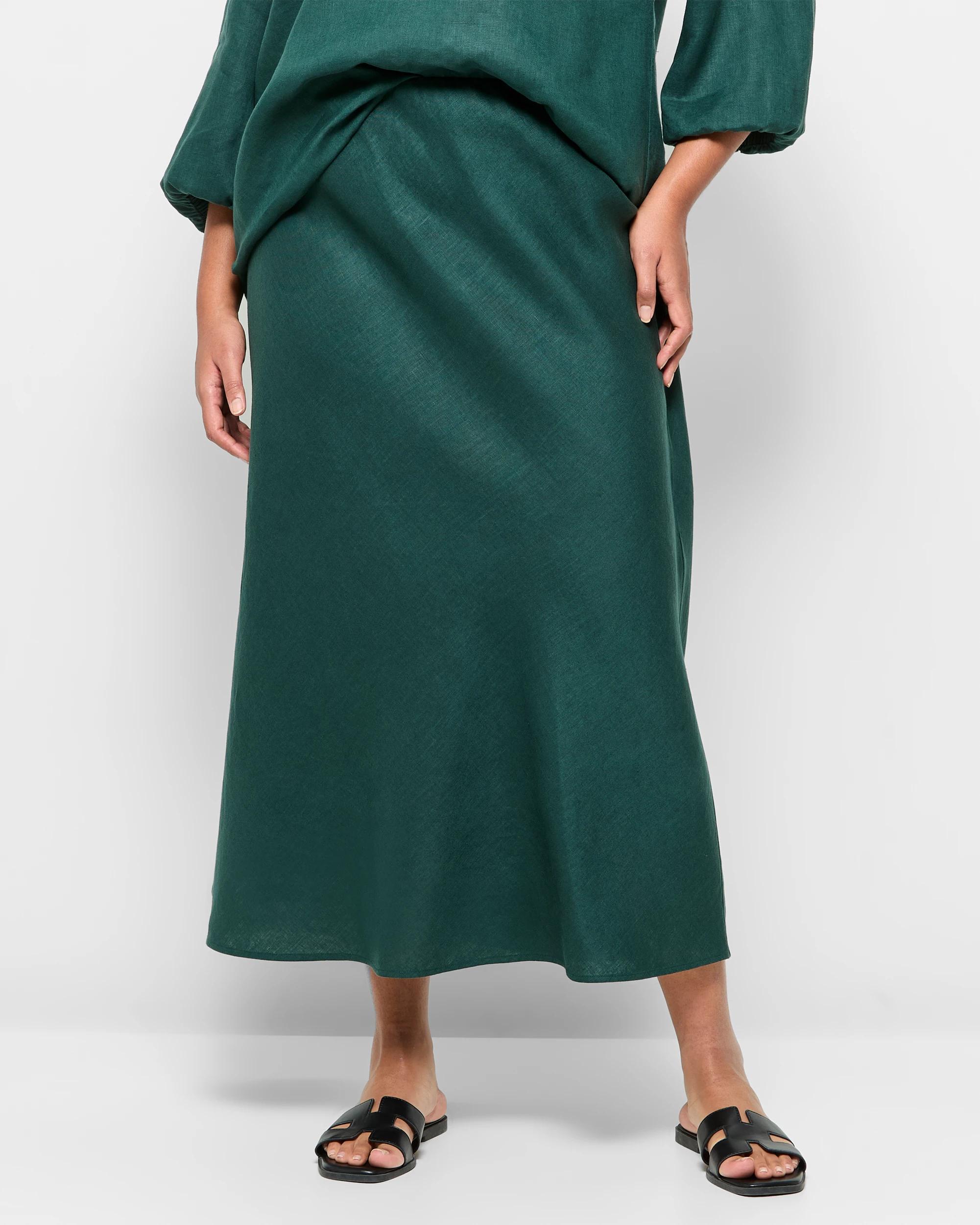 2 Target Plus Size European Linen Midi Skirt DEEP FOREST, 2 of 5