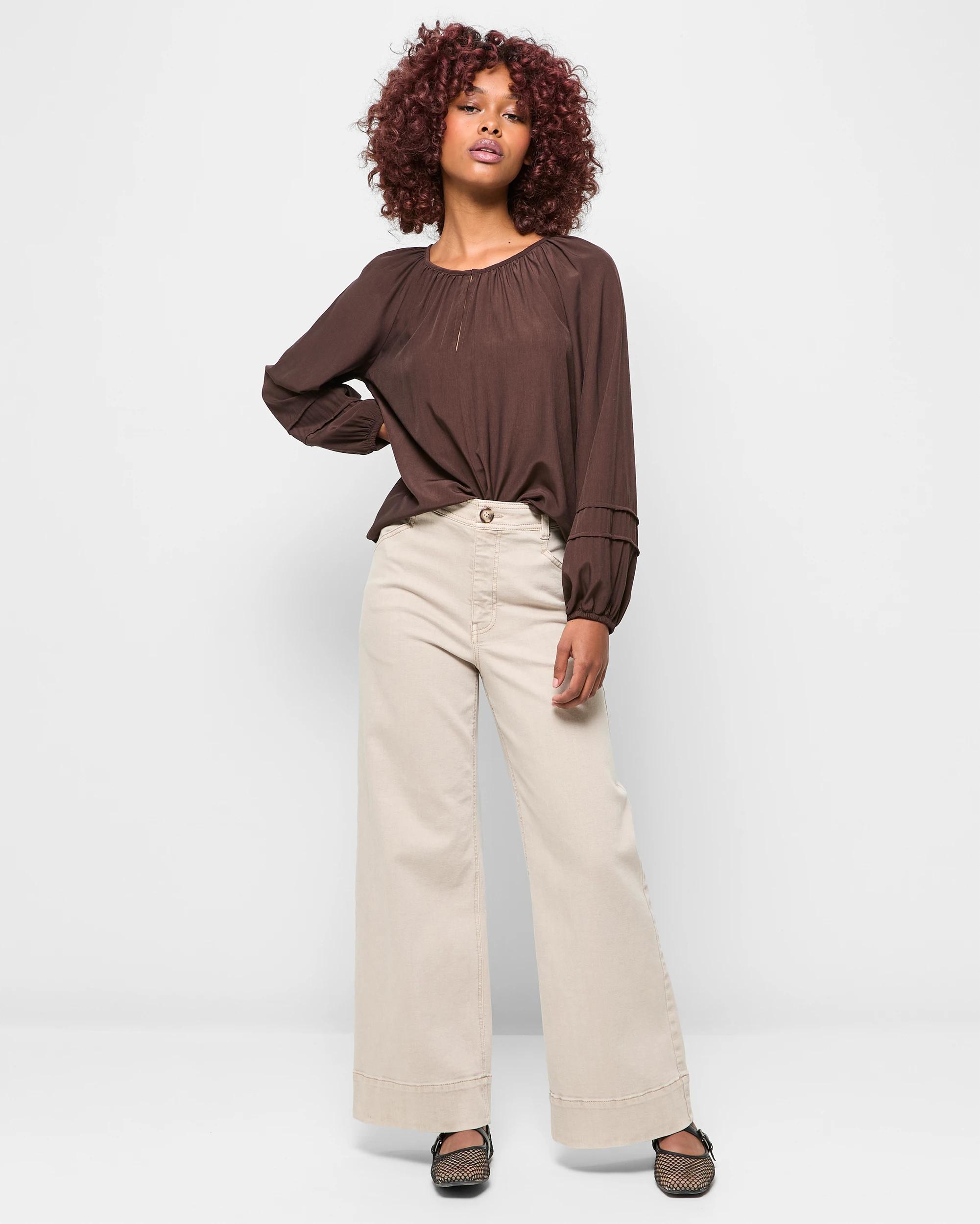2 Target Petites Long Sleeve Blouson Blouse — Bitter Chocolate BITTER CHOCOLATE, 2 of 5